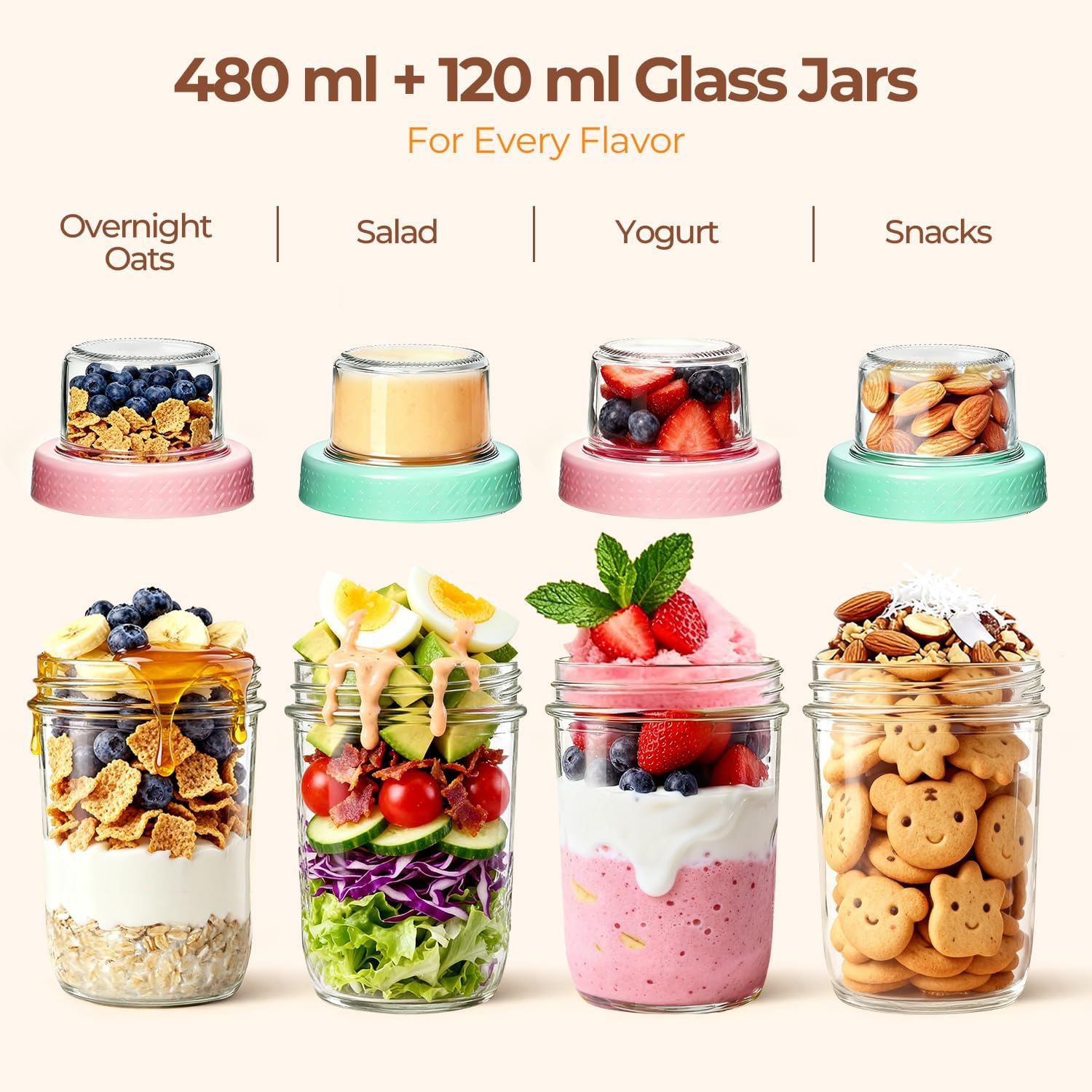 Thumbnail 4 de ComSaf glazen yoghurtpotten 480 + 120 ml met 2 vakken, set van 2