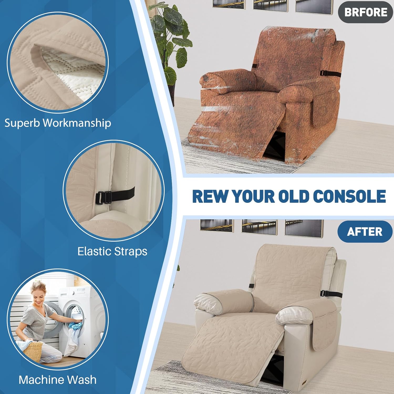 Thumbnail 6 de Ystyle Copripoltrona Relax Reclinabile 1 Post con Braccioli Beige – Copri Poltrona Impermeabile e Antiscivolo