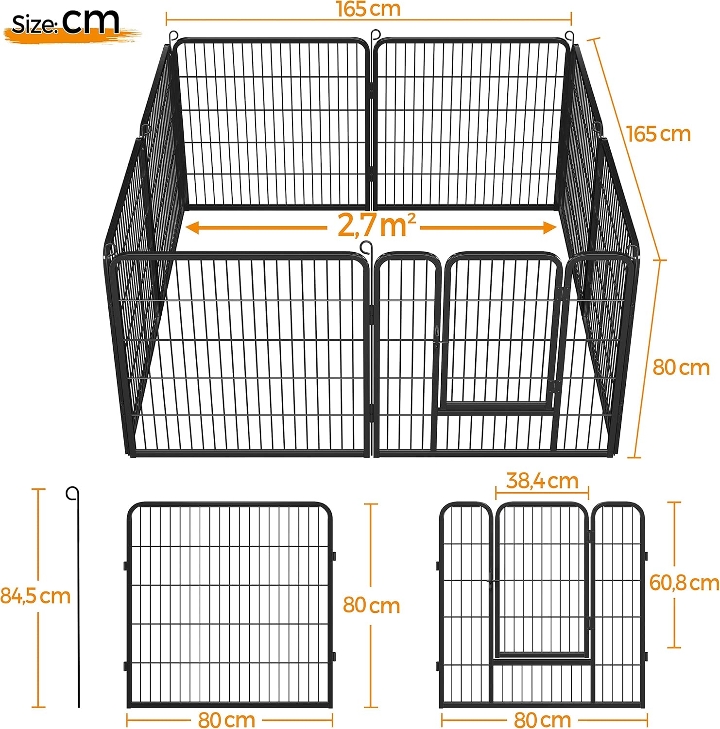 Thumbnail 1 de Yaheetech Welpenlaufstall mit 8 Gittern (je 80 x 80 cm) und Tür – Freilaufgehege für Wohnung & Garten
