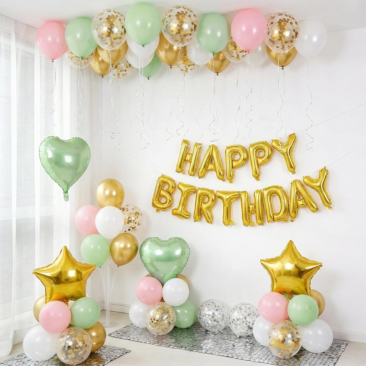 Detalle de Sage Green and Dusty Pink Birthday Decorations Set