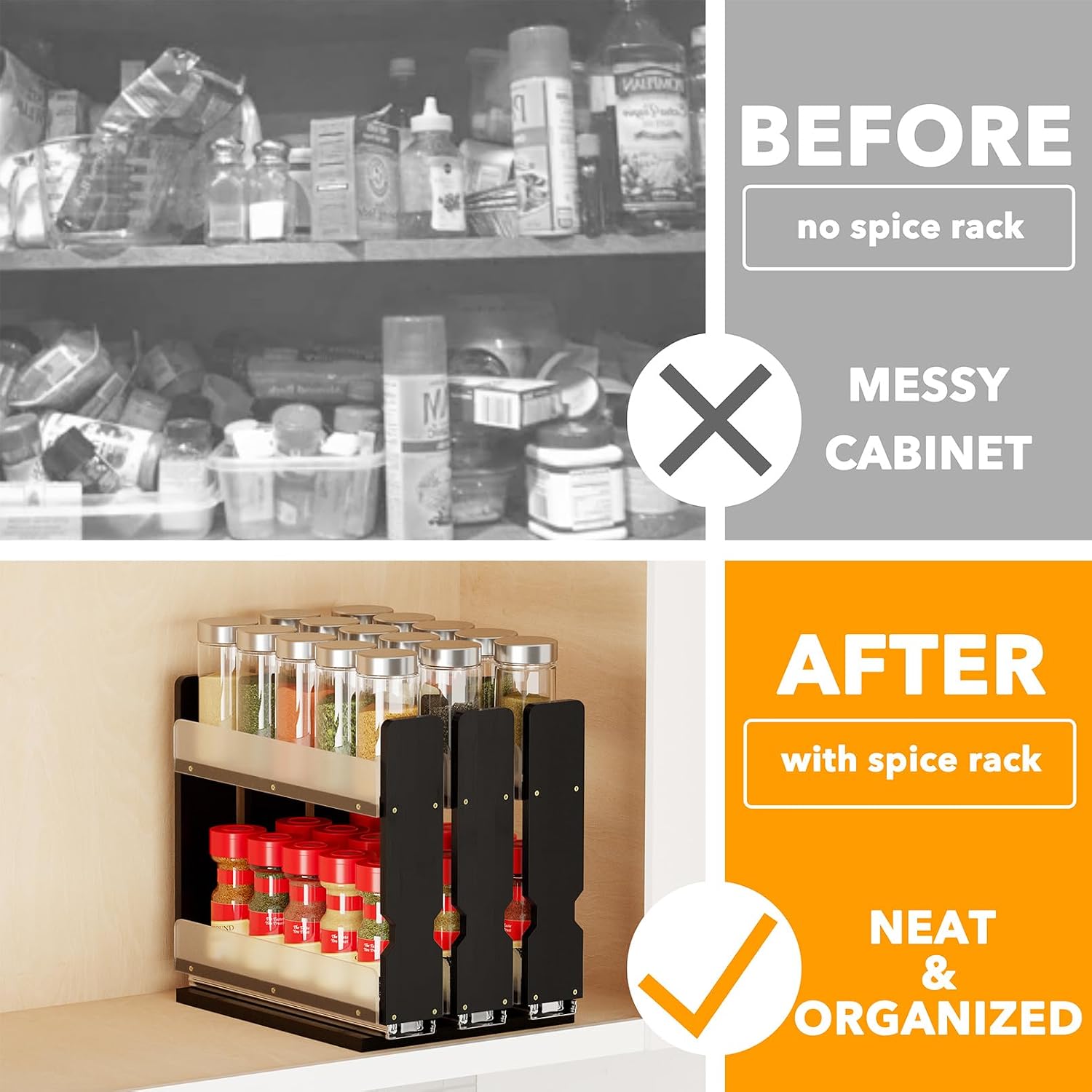 Thumbnail 1 de SpaceAid Bamboo Pull Out Spice Rack Organizer (3 Drawers, 2-Tier) for Cabinet – 7.6" Wide, Black