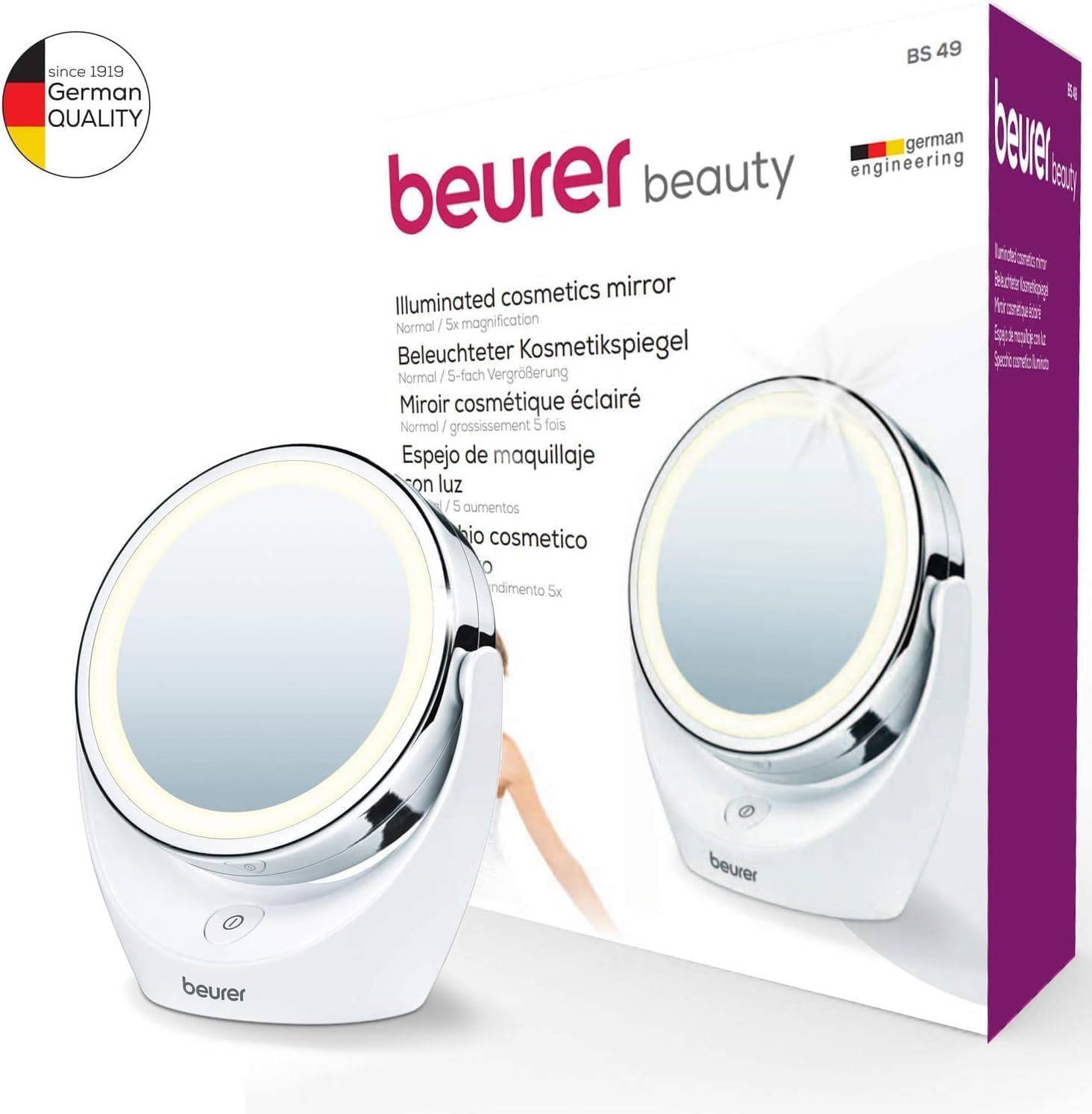 Detalle 2 de Beurer BS 49 Specchio Cosmetico Illuminato: luci LED, 2 superfici, ingrandimento 5X