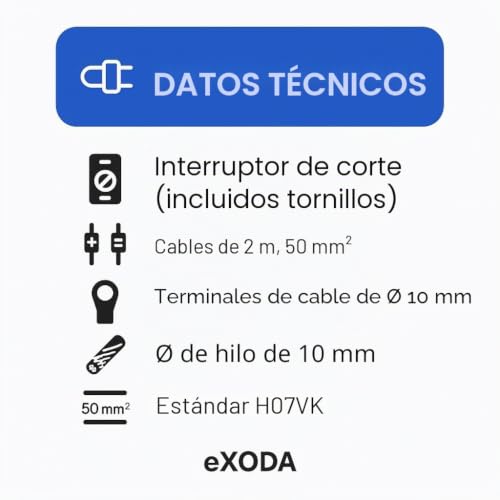 Thumbnail 6 de eXODA Juego de Cables de Batería 50 mm² 4x Terminal M10 2 m con Interruptor de Desconexión