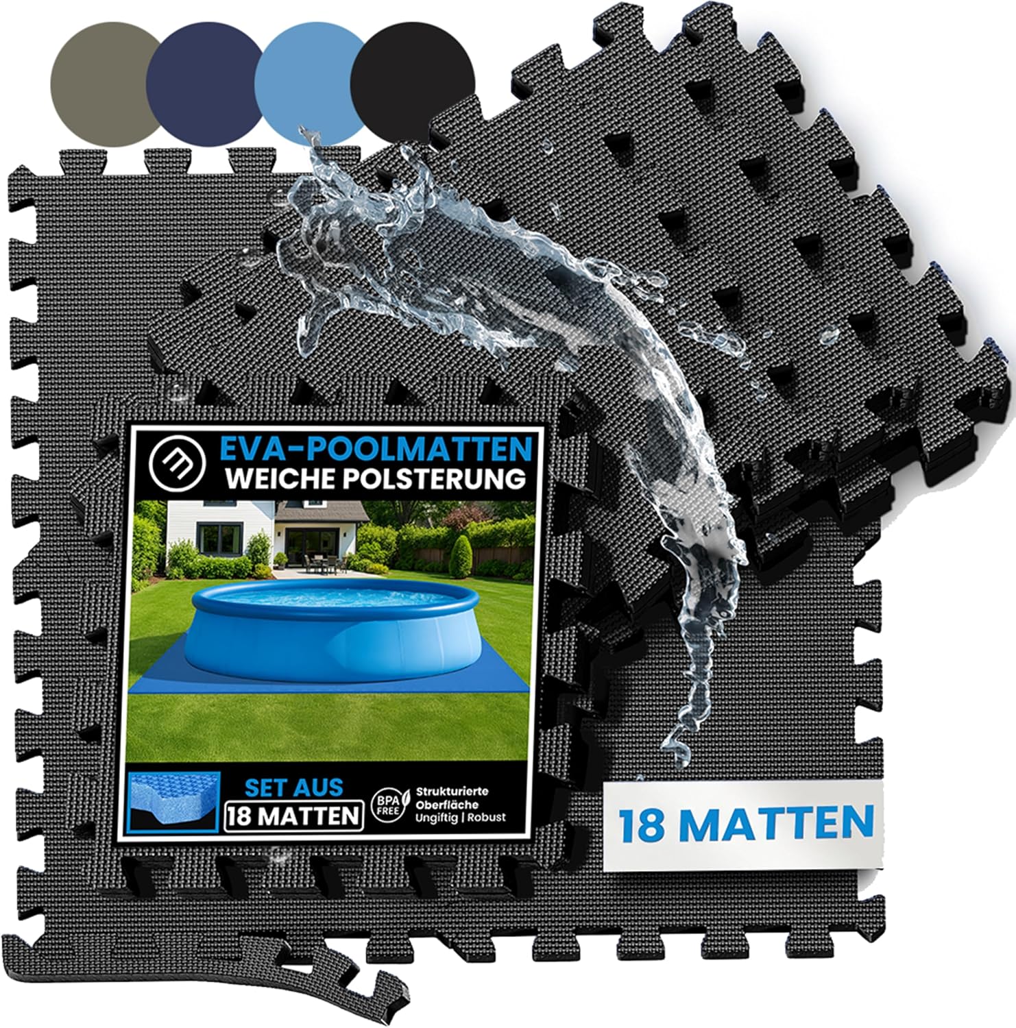 Detalle de bemaxx Poolunterlage Poolmatte (EVA) – 18 Puzzle-Matten für Aufstellpools & Whirlpool