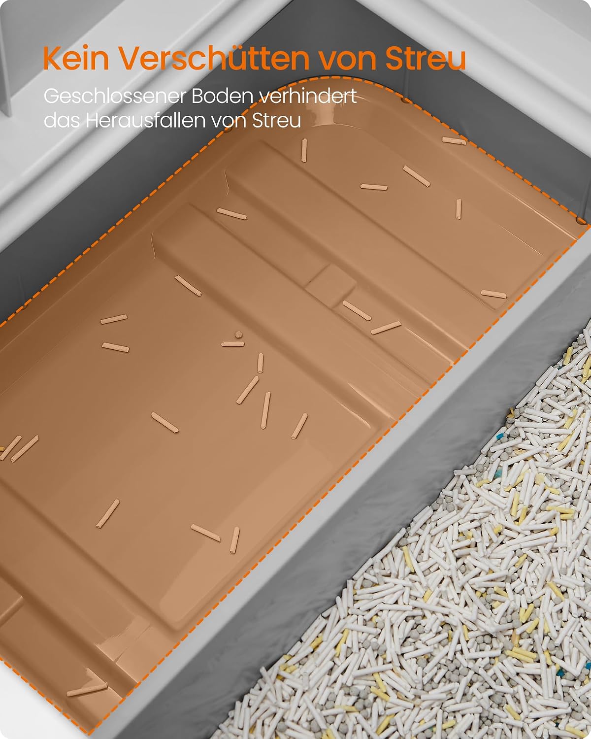 Detalle de Feandrea Katzentoilette mit Deckel, ausziehbares Tablett und Schaufel – ideal für große Katzen bis 15 kg