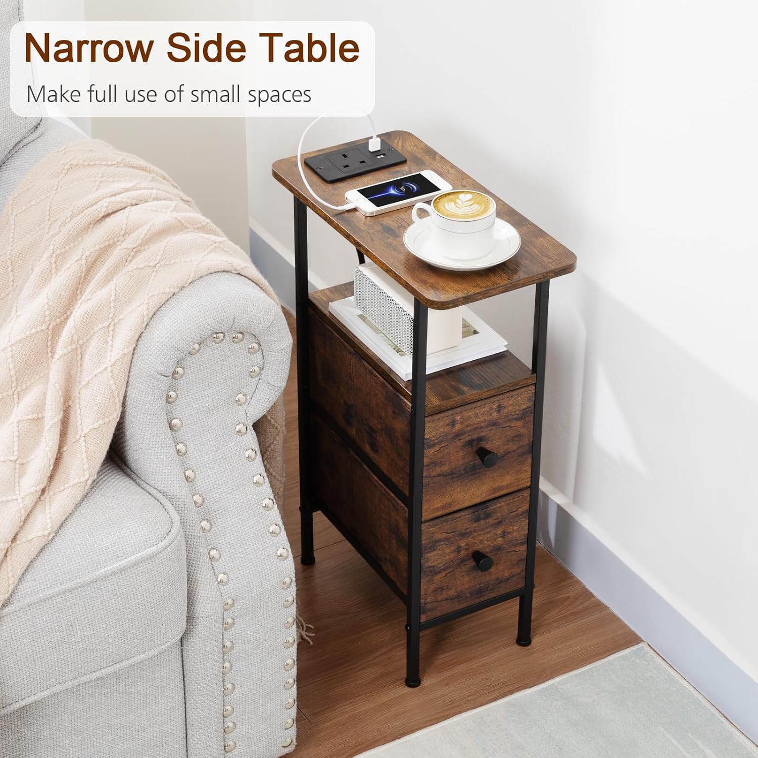 Detalle 2 de AMHANCIBLE Slim Bedside Table 40cm