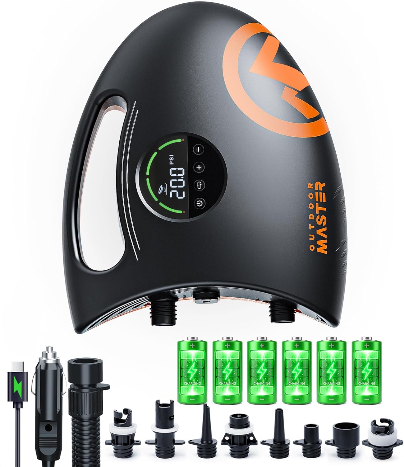 Detalle de OutdoorMaster Shark 2S – Tragbare SUP-Pumpe mit Akku (88,8Wh) zum Aufblasen und Entleeren