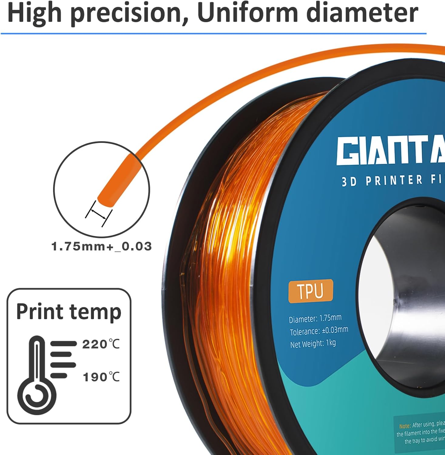 Detalle 2 de GIANTARM 95A TPU Filamento flexible 1 kg