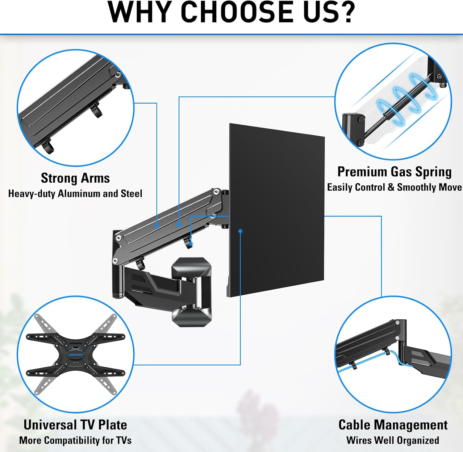 Detalle 2 de MOUNTUP Height Adjustable TV Wall Mount for 26-55 Inch TVs (400x400 VESA) with Full Motion