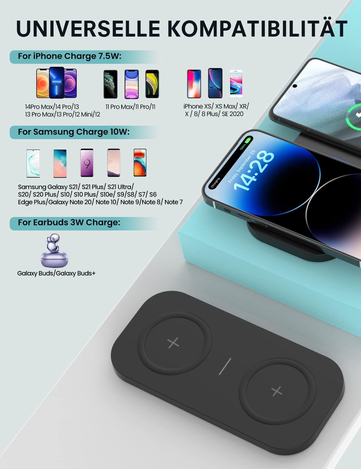 Detalle 2 de JoyGeek 2 IN 1 Wireless Charger 15W