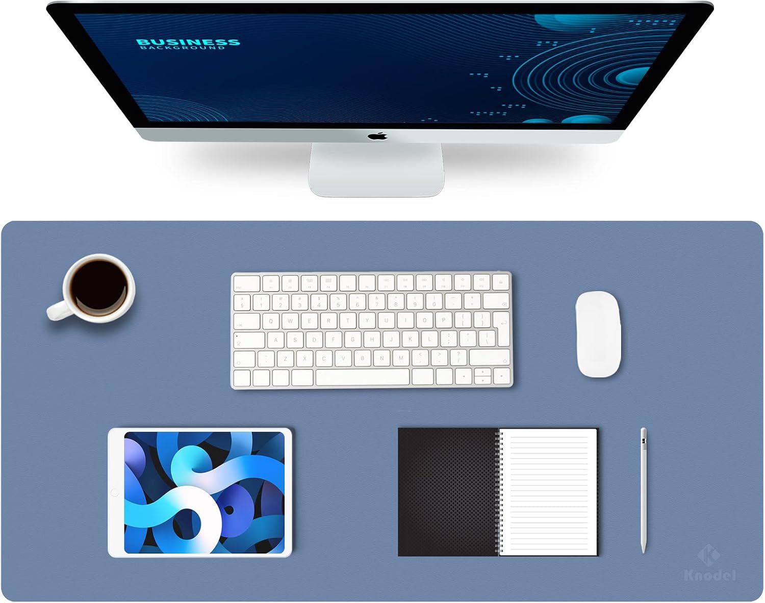 Detalle de K KNODEL Large Office Desk Mat, Faux Leather, Lake Blue, 31.5" x 15.7