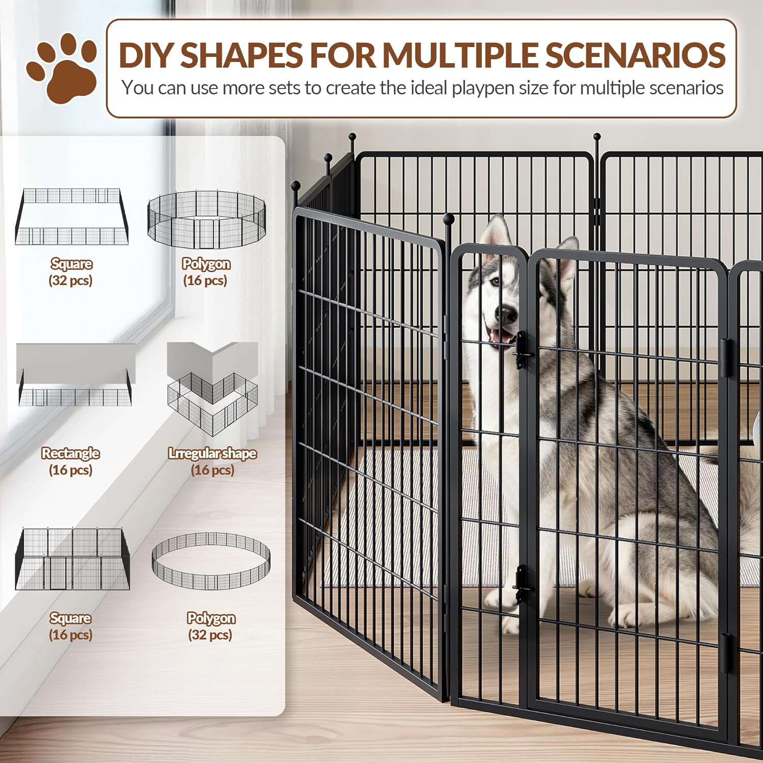 Detalle de Fobyfurny Recinto per Cani – Recinto pieghevole in metallo, 16 pannelli, altezza 80 cm, sistema a doppia chiusura
