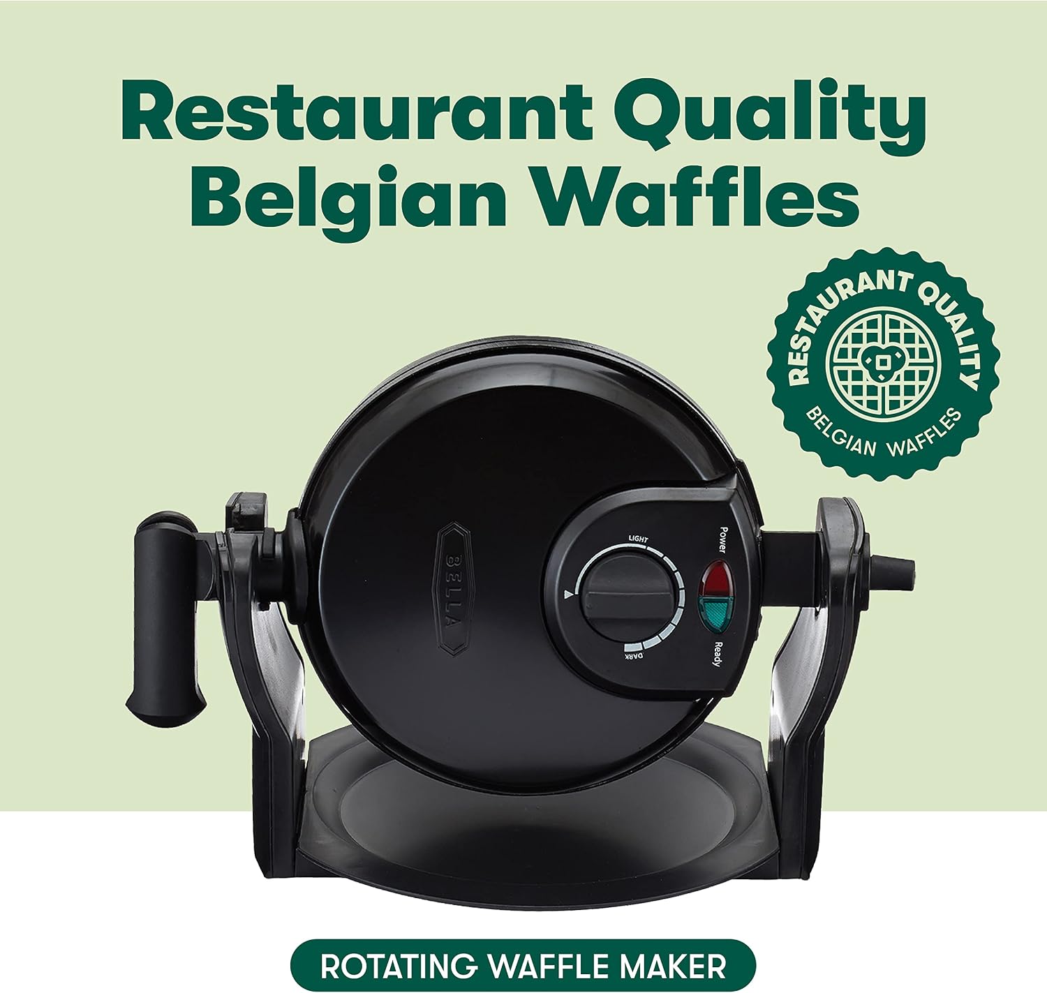Detalle de BELLA Classic Rotating Belgian Waffle Maker: 1000W, Nonstick, Removable Drip Tray
