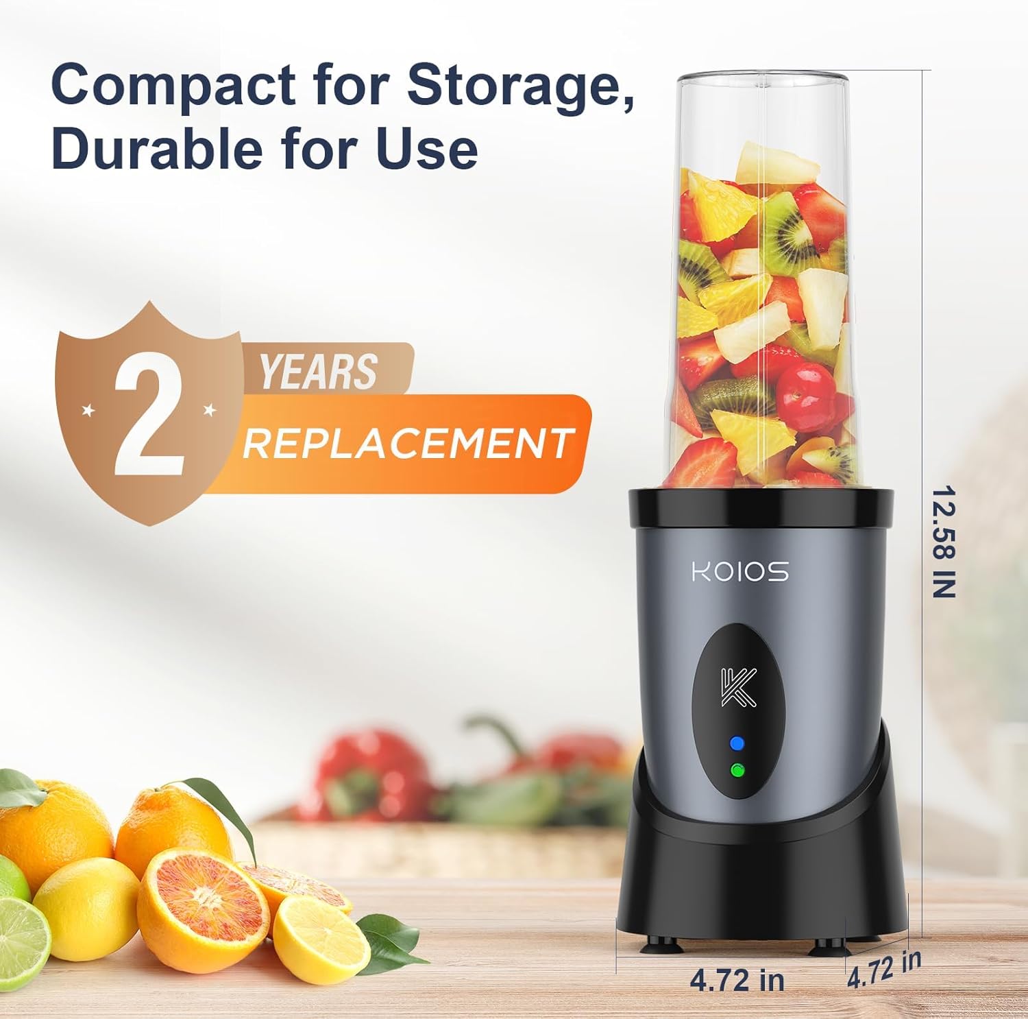 Thumbnail 5 de KOIOS Smoothie Blender 900W Personal Blender with 2 Portable 22oz Cups (Grey Blue)