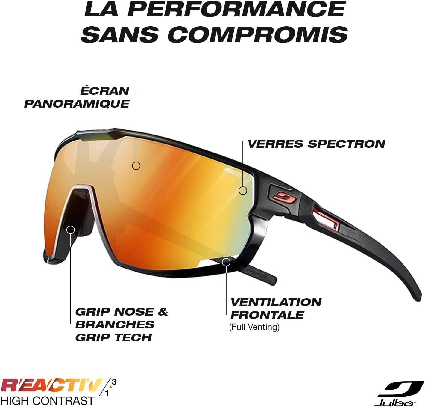 Detalle 2 de Julbo Rush — Lunettes de soleil unisexes, noir mate / noir brillant