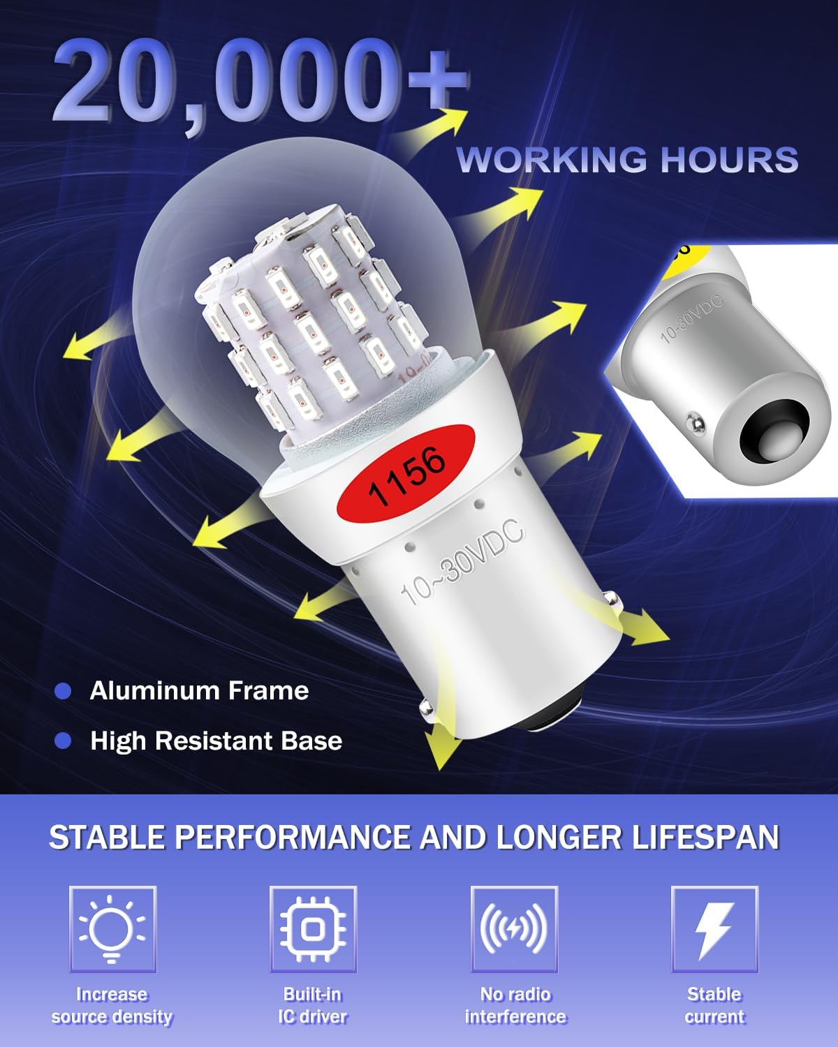 Thumbnail 3 de Alopee 1156 P21W BA15S red brake LED bulbs (3014 39 SMD) for third brake light