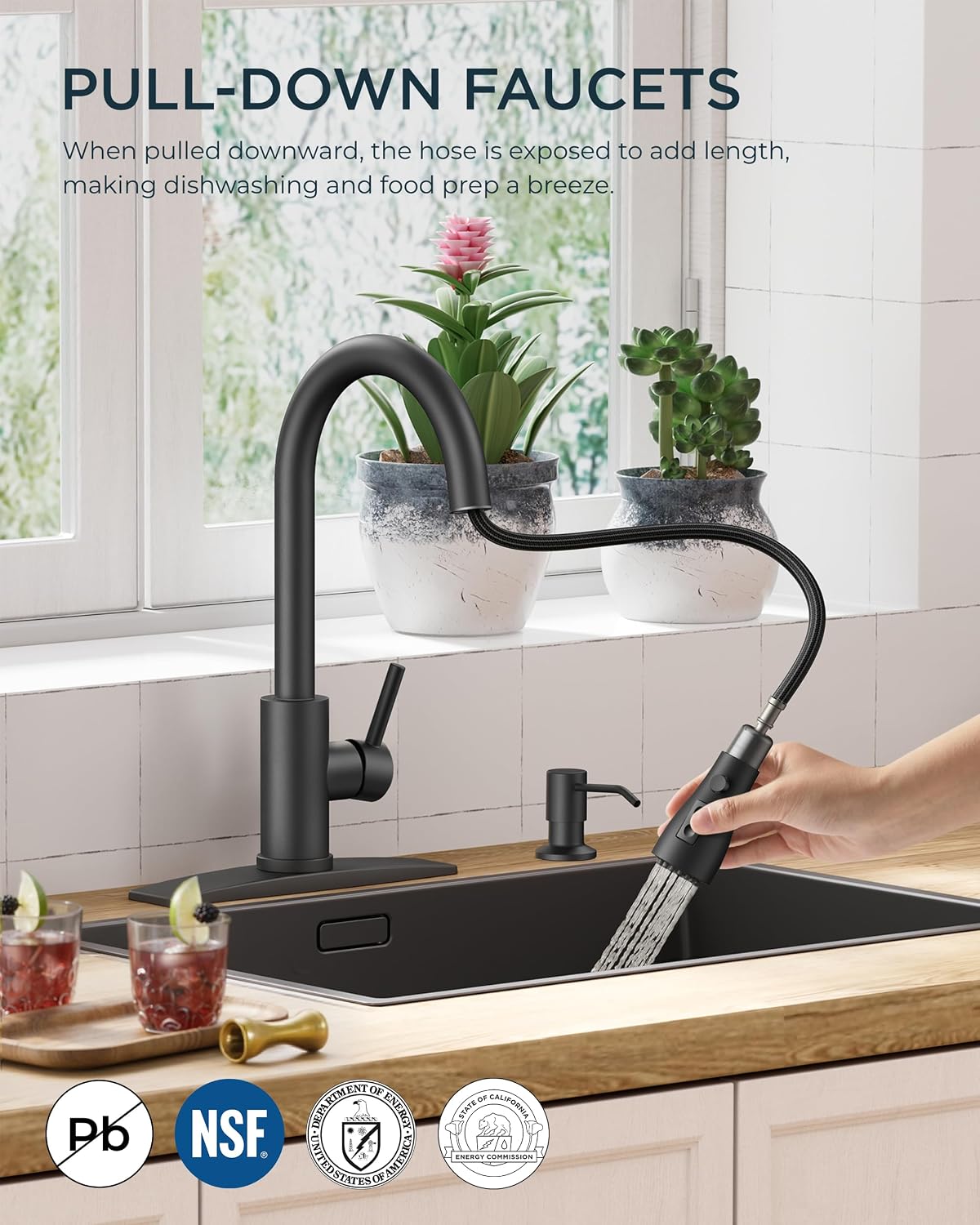 Thumbnail 1 de FORIOUS Black Kitchen Faucet with Soap Dispenser and Pull-Down Sprayer