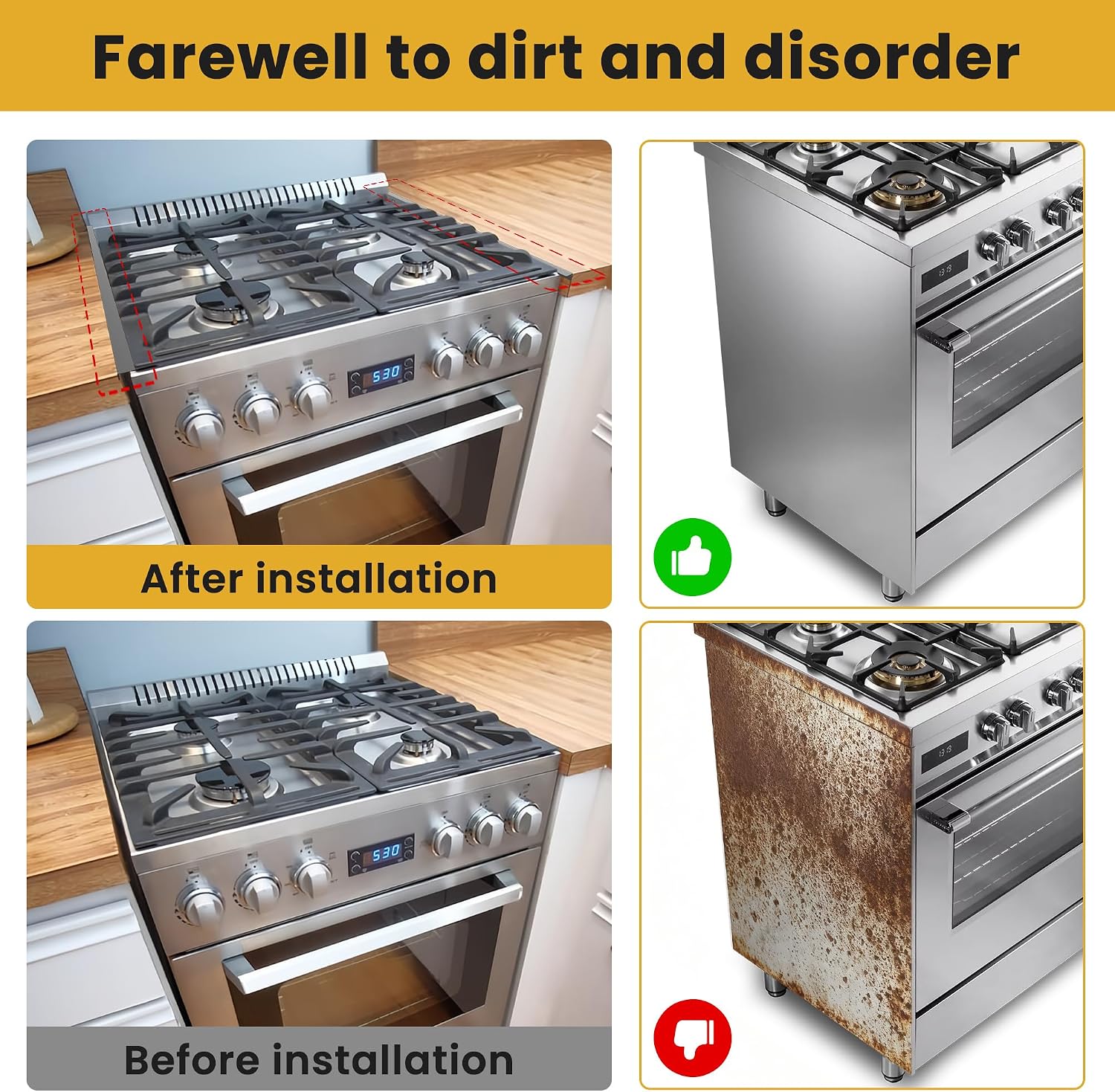 Detalle de SCOPOW JJ-003 Stainless Steel Stove Gap Covers, Adjustable 13.8–27.5 in, 2-Pack