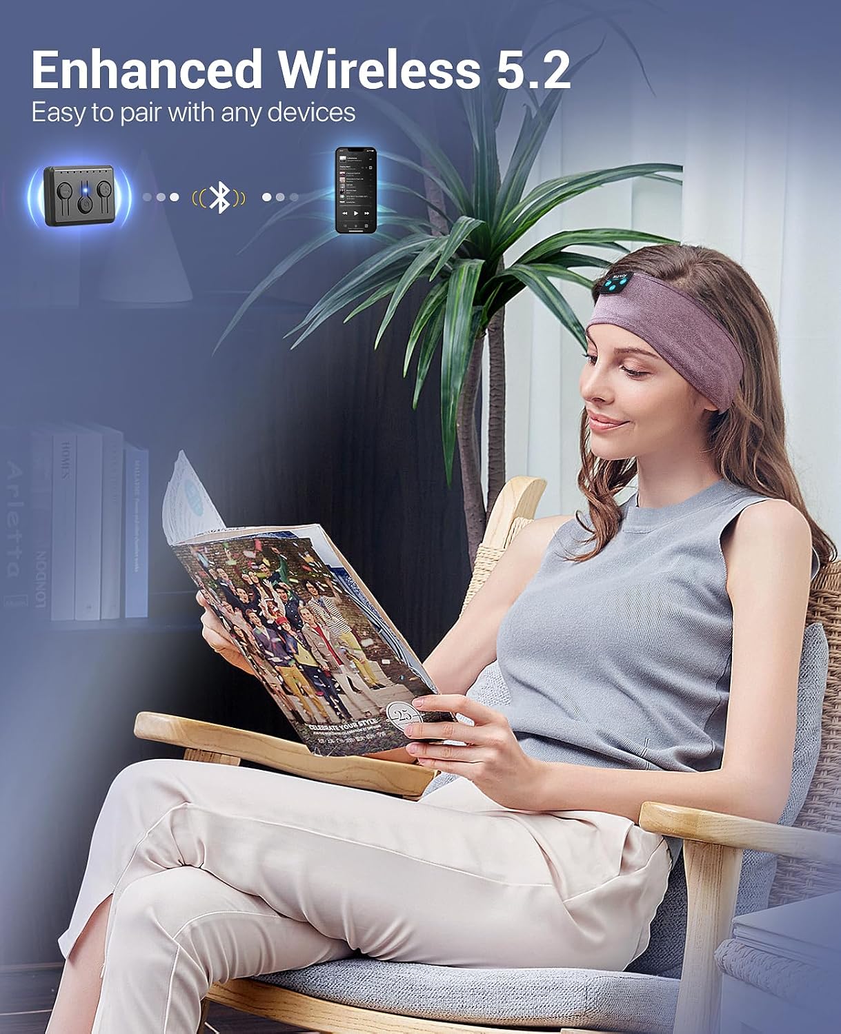 Detalle 1 de Navly Auriculares Bluetooth de Diadema para Dormir con Sonido HD