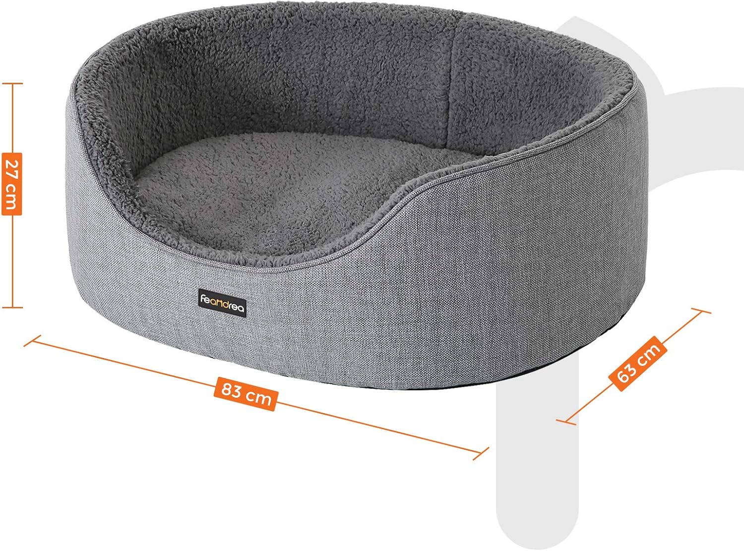 Detalle de FEANDREA Dog Bed: Reversible Cushion, 83 x 63 x 27 cm, Grey PGW32GG
