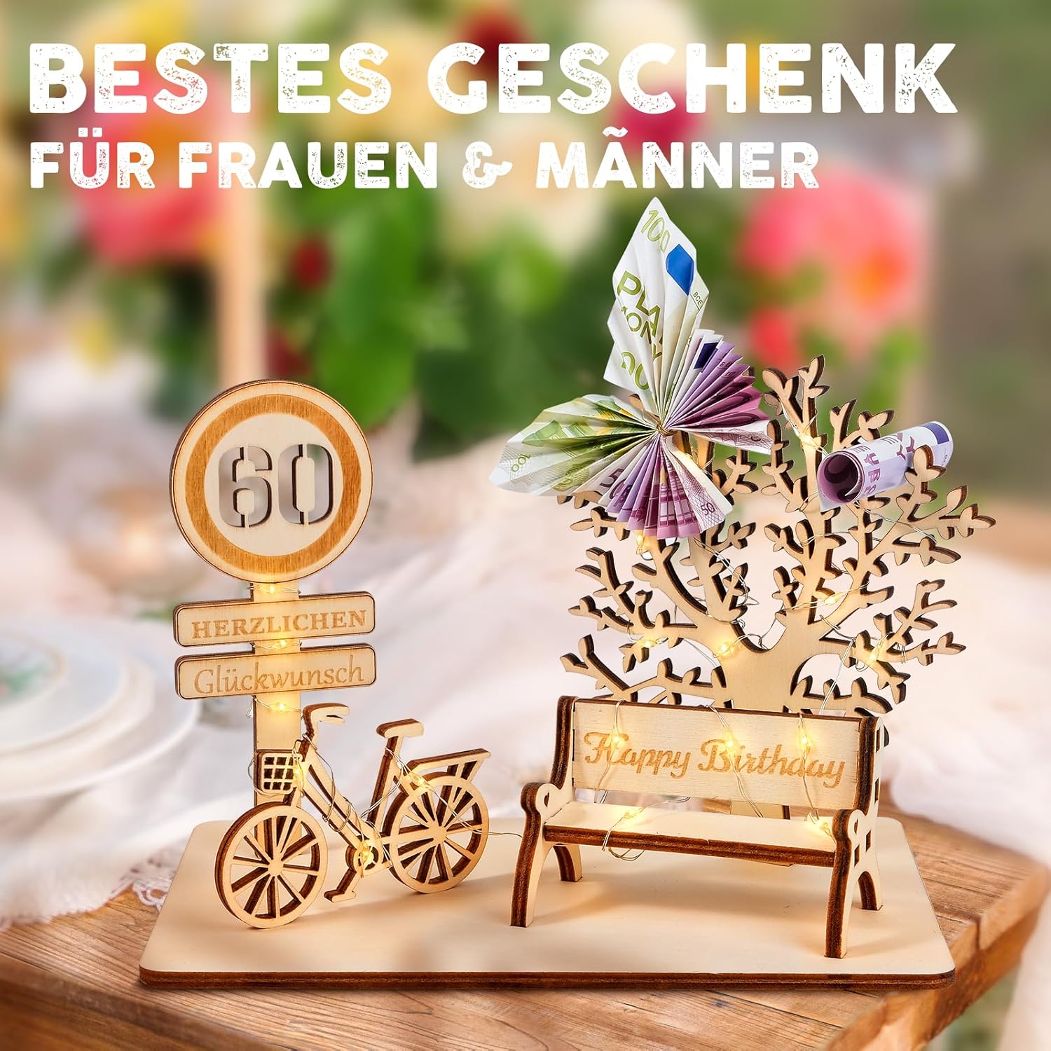 Thumbnail 6 de I LOVE MOM Geldgeschenk aus Holz – DIY Holz-Schild Geburtstag mit Fahrrad, Bäumen und Zahlen (GYY-60)