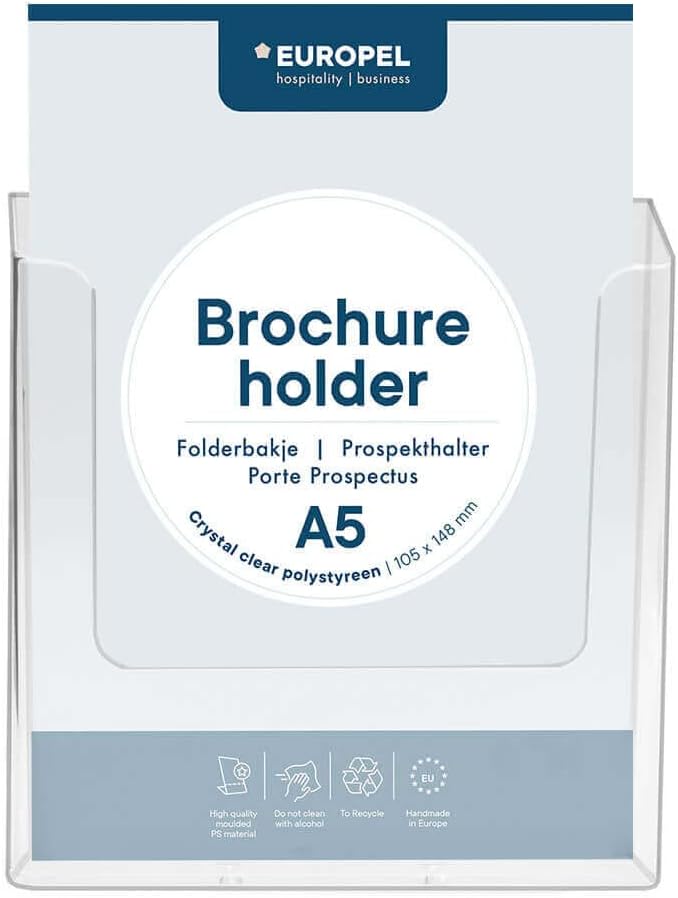 Detalle de Europel 350066 broschyrhållare för vägg, A5, transparent akryl, 34 mm