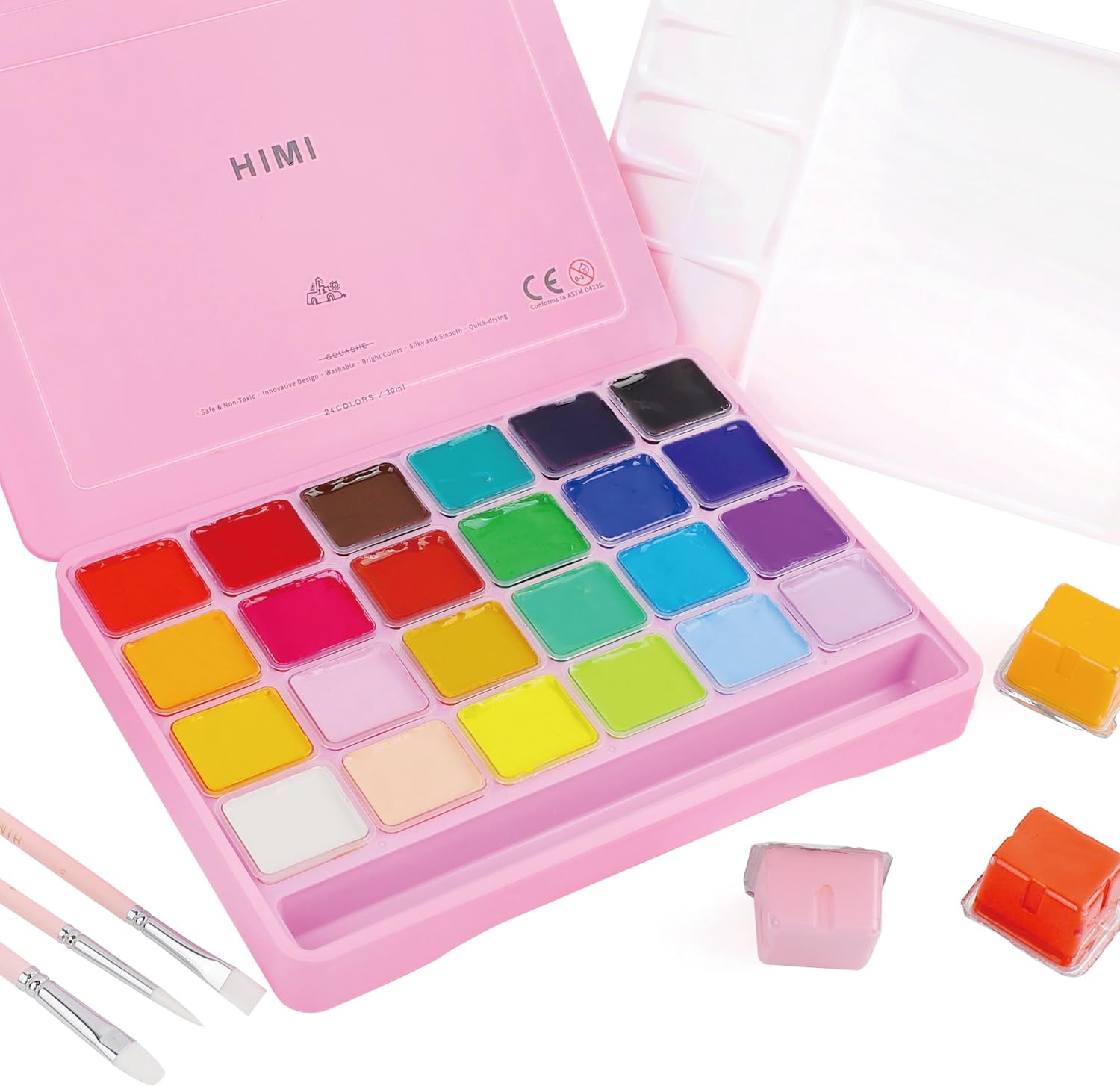 Detalle de Himi Gouache 24 couleurs 30 ml – Motif tasse en gelée, pinceaux non toxiques et portable