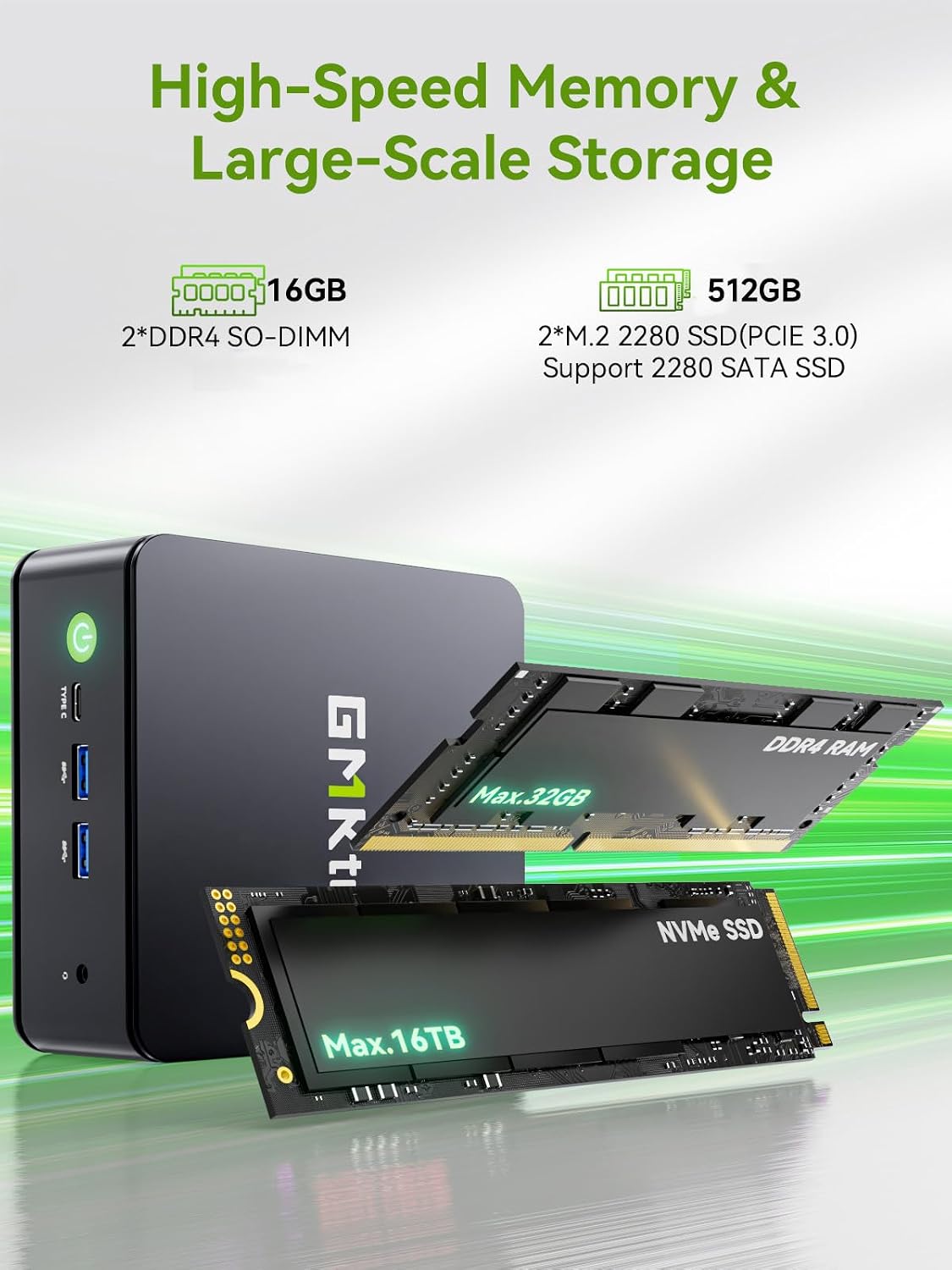 Detalle de GMKtec Mini PC G11 with AMD Ryzen Embedded R2514 (Beats 4300U/N150) — 16GB RAM, 512GB SSD, Dual 2.5GbE, Triple Display Support