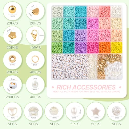 Detalle de ARTREE 12280 Piezas Abalorios para Pulseras: Kit 24 Colores Pastel Macarons, Cuentas de Vidrio 3mm para DIY
