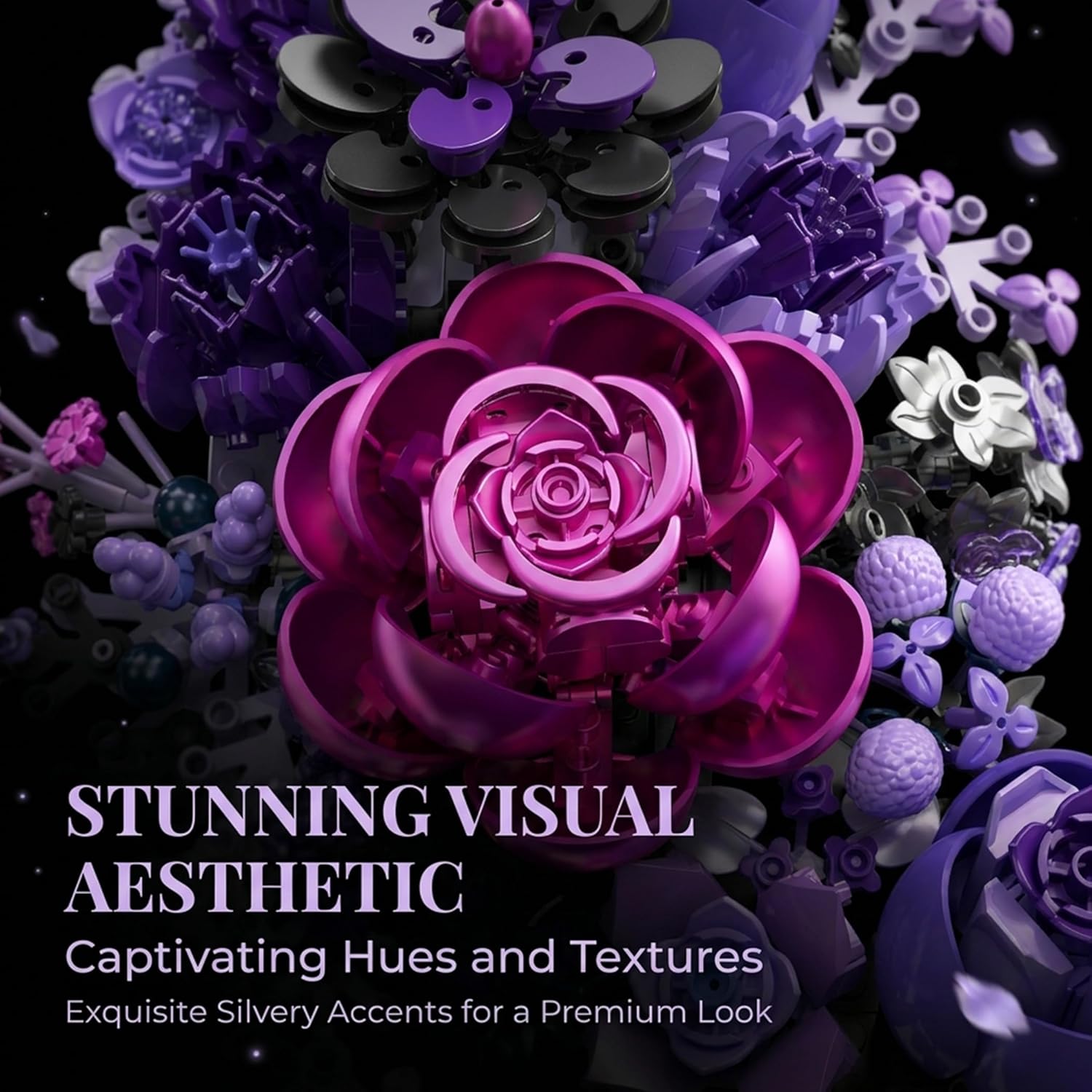 Detalle de Loyratche Purple Moon Flower Building Set: A Lunar Floral Display Compatible with LEGO