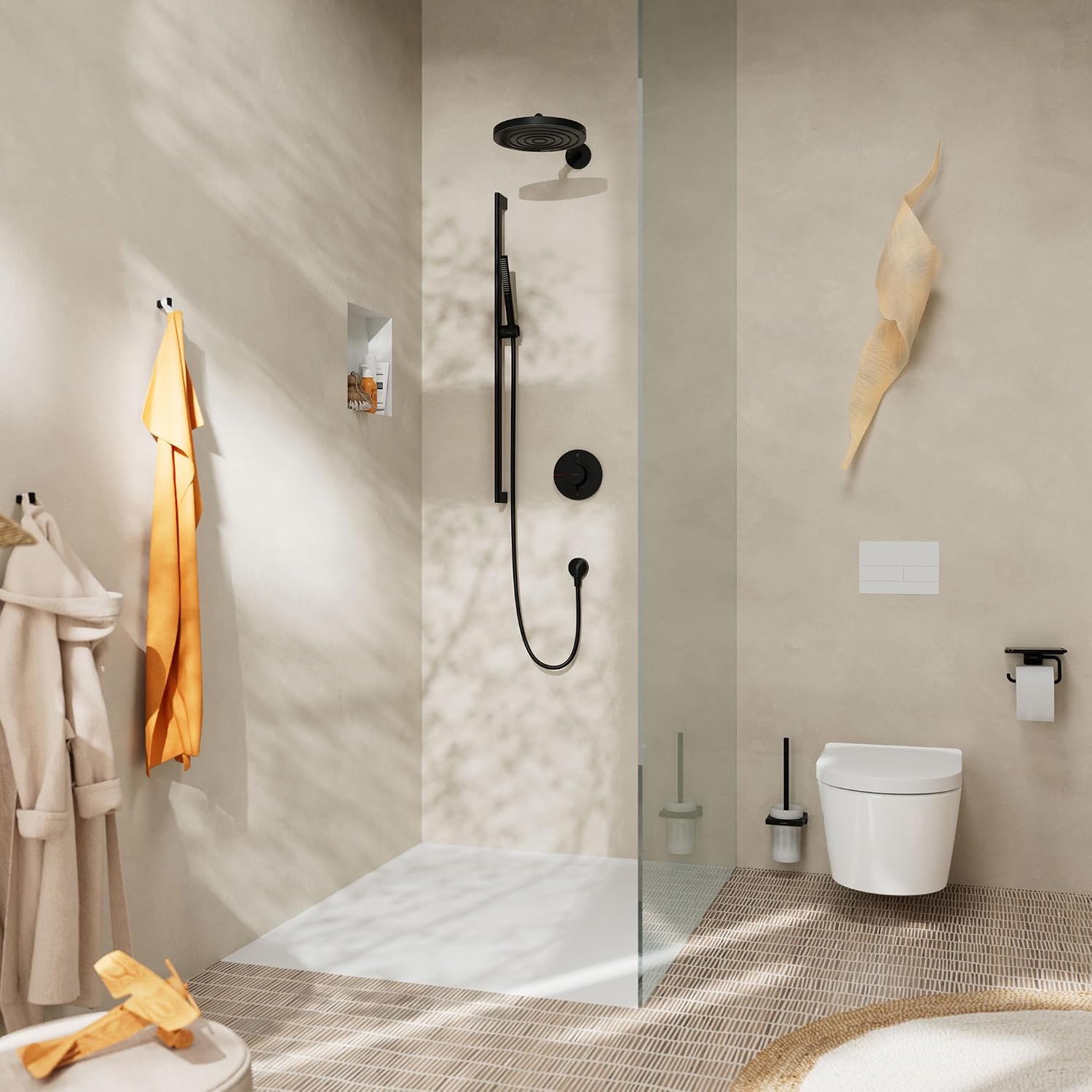 Detalle 2 de hansgrohe Pulsify S 100 24126 – drążek prysznicowy, czarny mat, 1 strumień