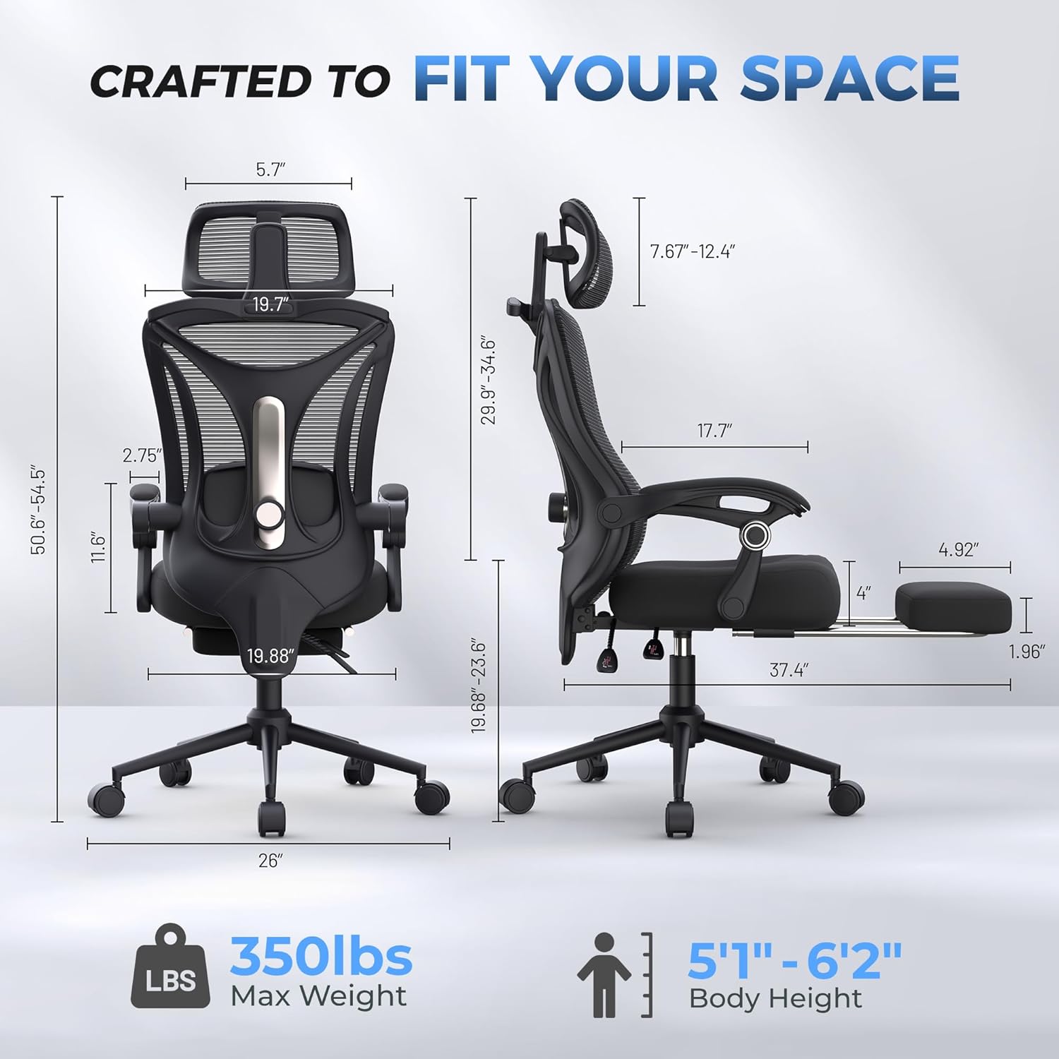 Thumbnail 1 de Ergonomic Office Chair with Footrest 350lbs capacity 💺