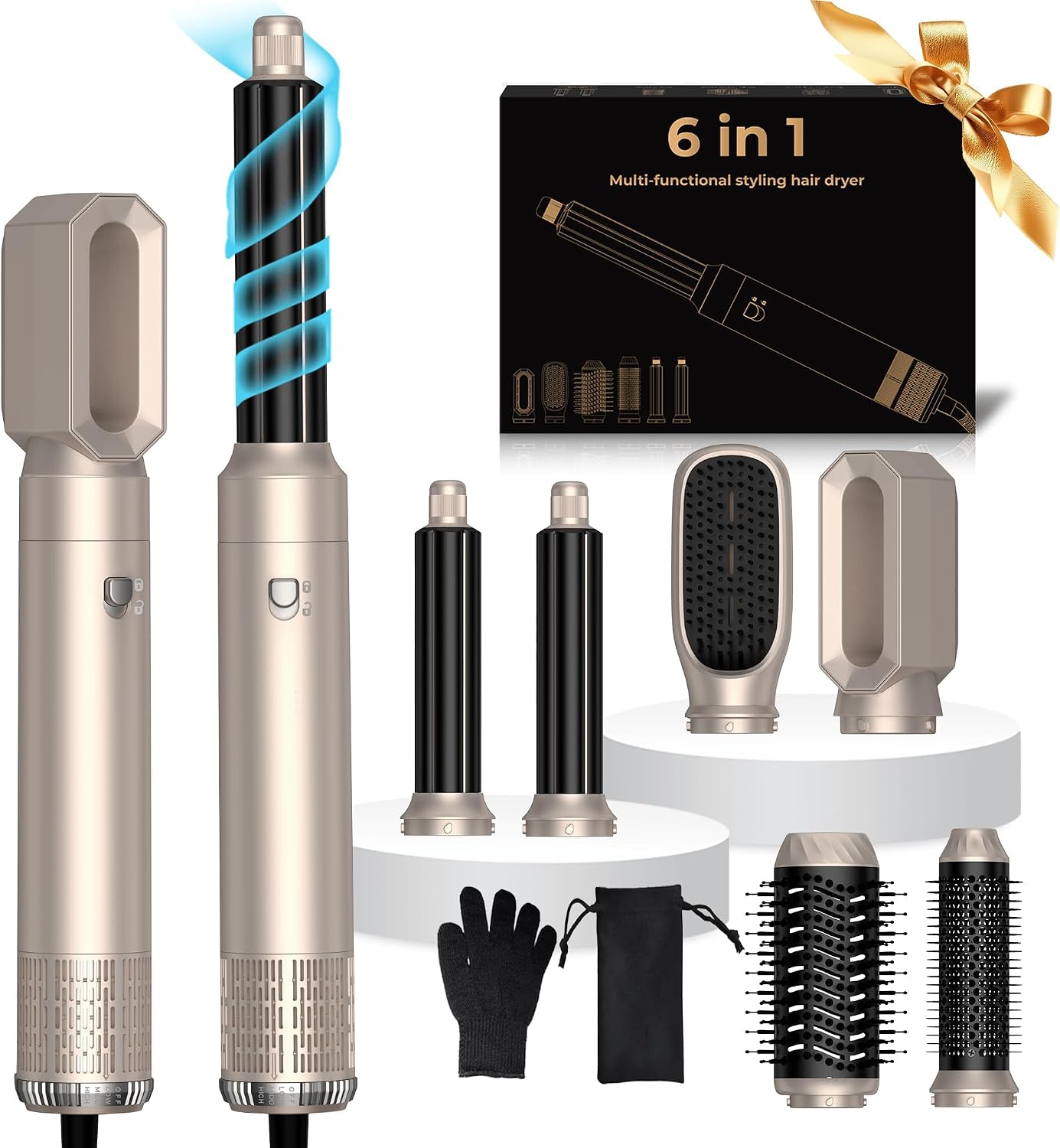 Detalle de UKLISS Hairstyler Airstyler 6 in 1: set spazzole per asciugacapelli con aria - Oro