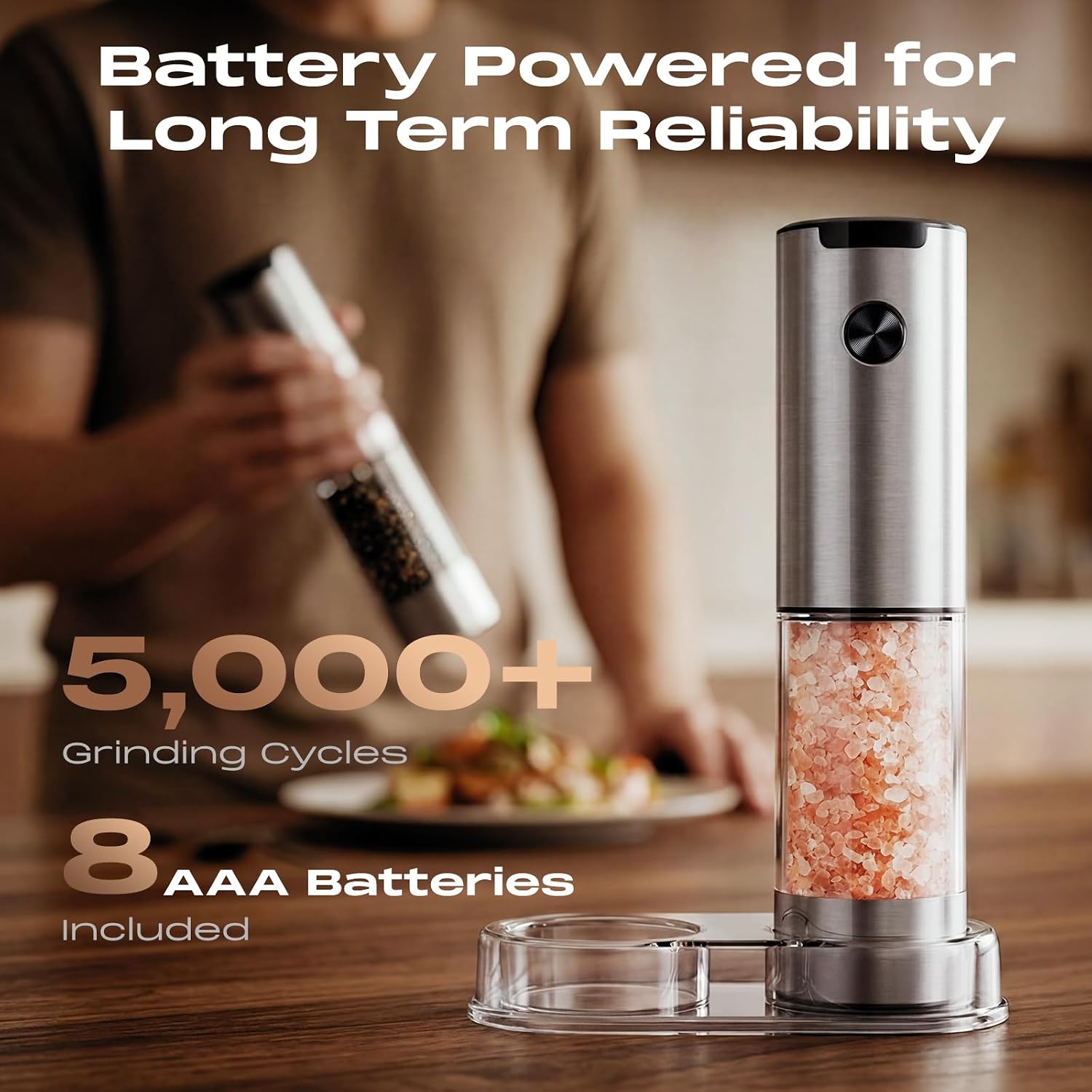 Detalle 2 de ioion KYMQ-43B-H01-BS Electric Salt and Pepper Grinders with LED, 5 Settings
