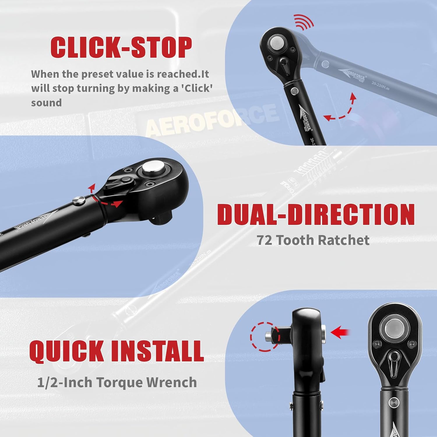 Thumbnail 2 de Clé dynamométrique AEROFORCE Professional Tools 1/2 pouce 20–220 Nm à cliquet 72 dents réversible, étalonnée avec certificat