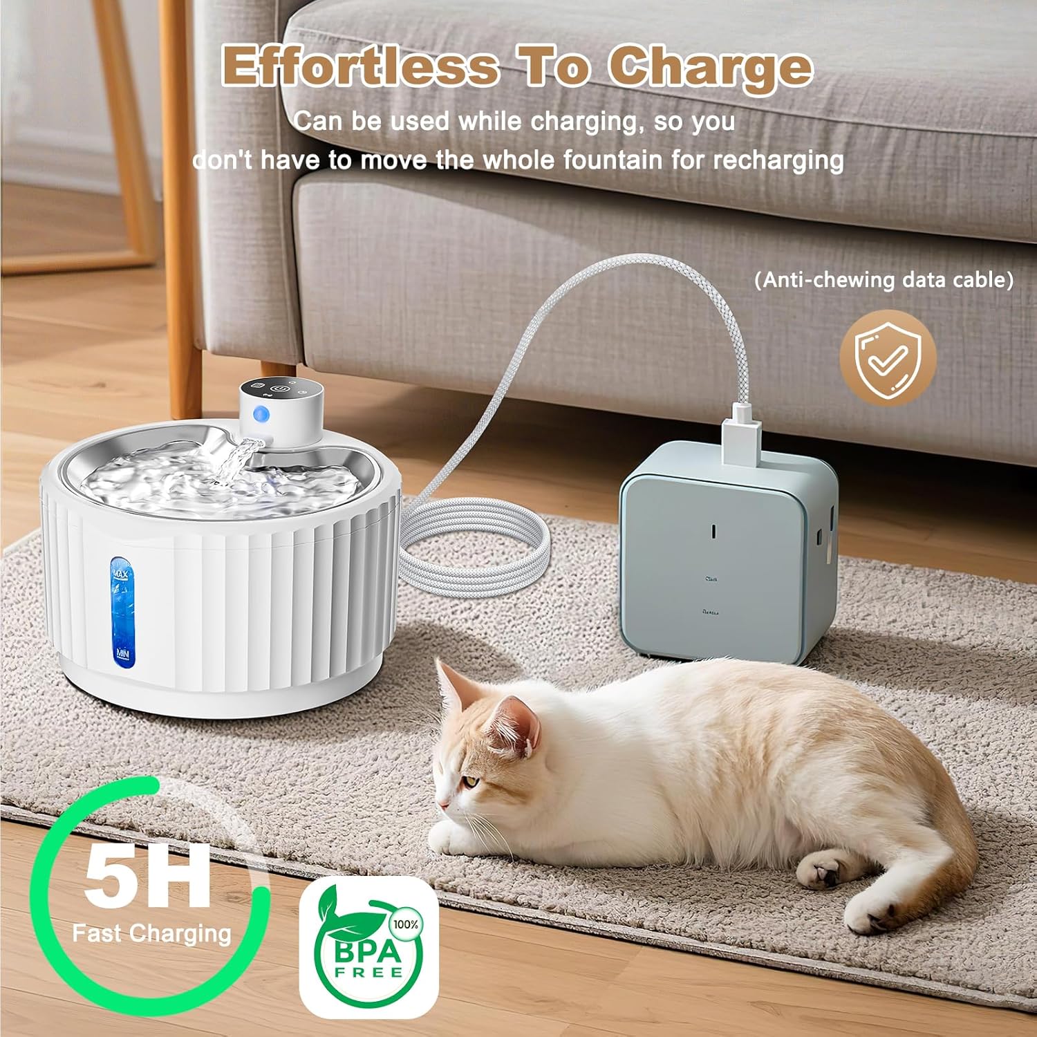 Detalle 2 de Katzenbrunnen 2.8L kabellos 4000mAh Trinkbrunnen