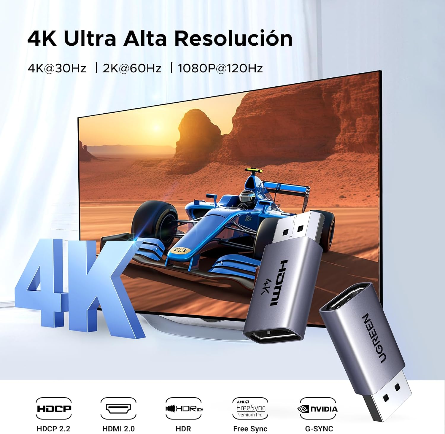 Detalle de UGREEN Adaptador DisplayPort a HDMI 4K 30Hz (pack 2)