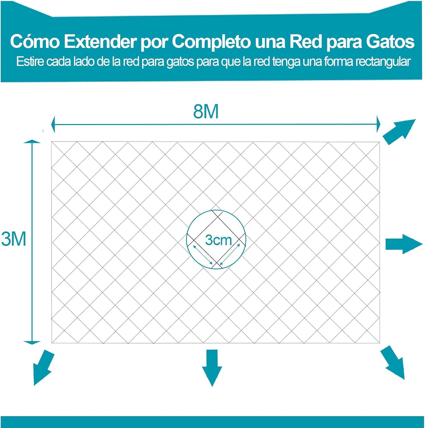Detalle 2 de NieKilig red para gatos transparente 8x3 m (sin taladro) para terraza, balcones y ventanas