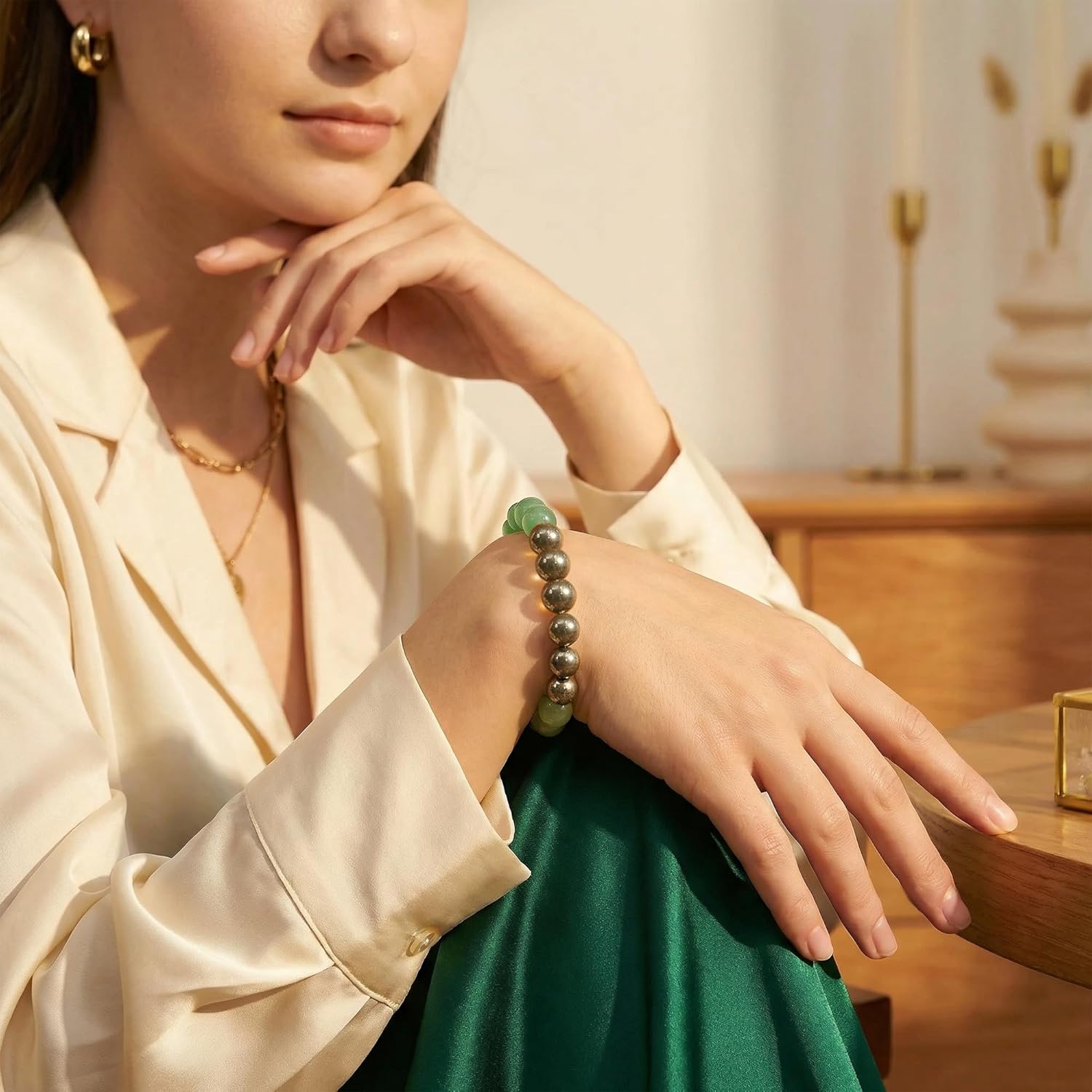 Thumbnail 3 de Bivei Armband Stärkendes Kristall-Heilungsarmband mit Citrin, Grüner Aventurin & Pyrit (8 mm) – Stretch-Perlenarmband