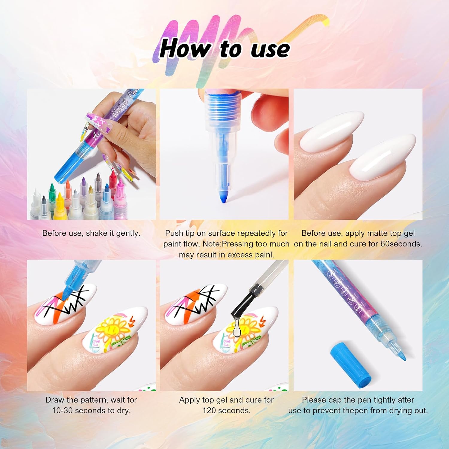Detalle 2 de MAGIC ARMOR 12 Farben 3D Nagellack-Stift-Set – Nail Art Pen für Linien, Punkte & Graffiti-Designs