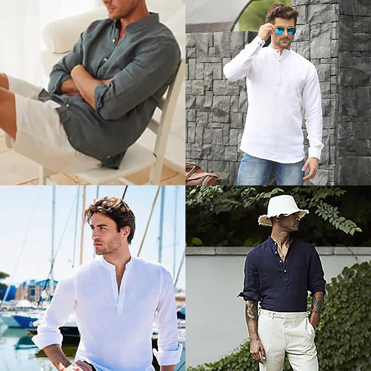 Thumbnail 5 de Enlision Herren Baumwolle-Leinenhemd (Langarm, Regular Fit) – Sommerhemd mit Henley-Kragen