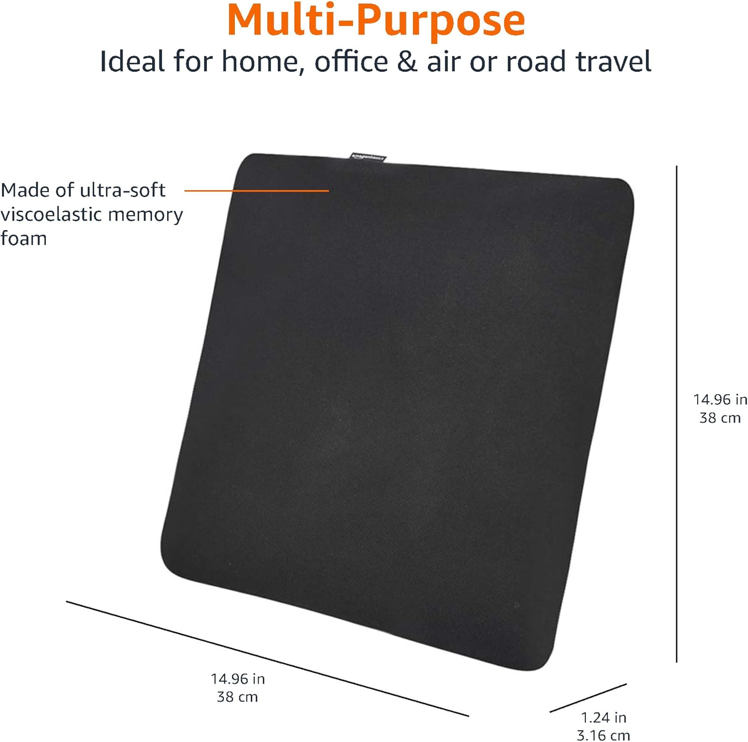 Thumbnail 4 de Amazon Basics Cuscino da seduta in memory foam, quadrato 38 x 38 x 3,16 cm, nero