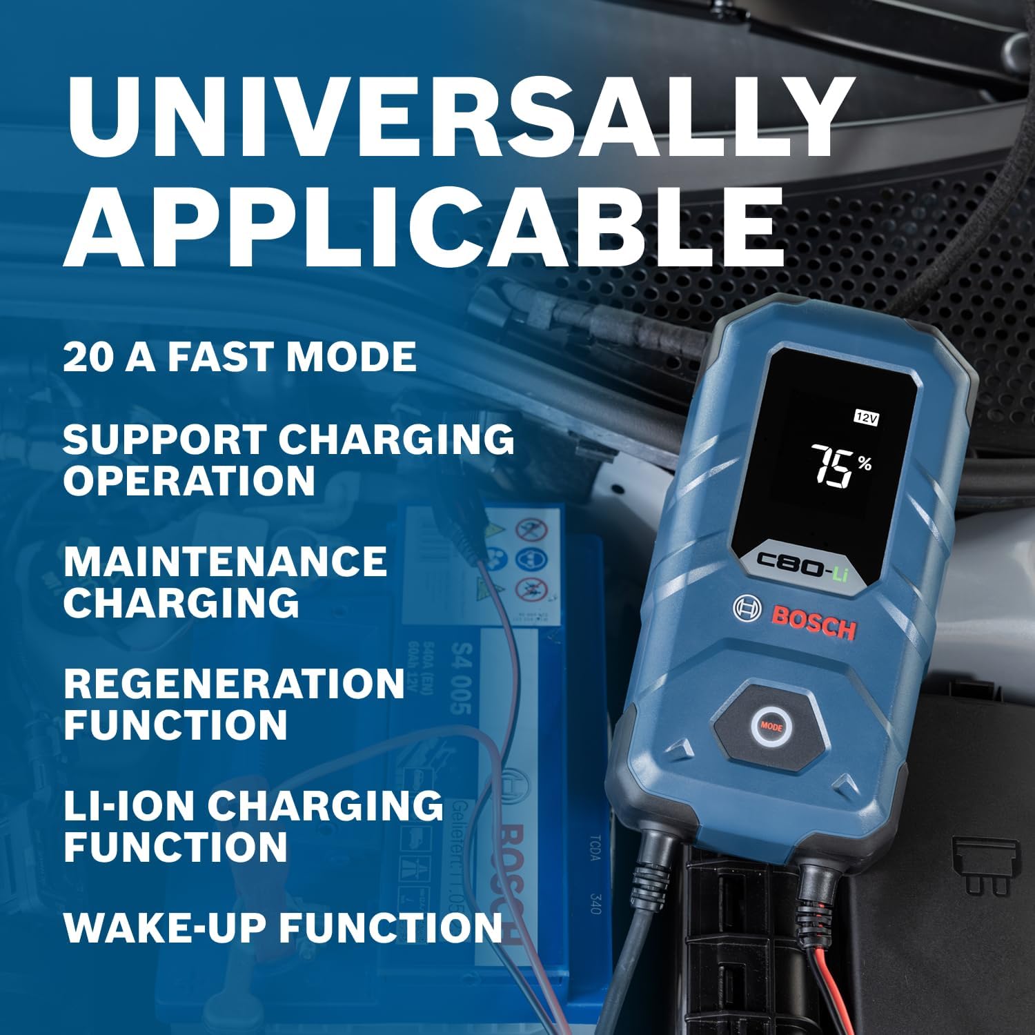 Thumbnail 4 de Bosch C80-Li Battery Charger – 15 Amps with Trickle Function for 6V/12V Lead‑acid and 12V LiFePO4