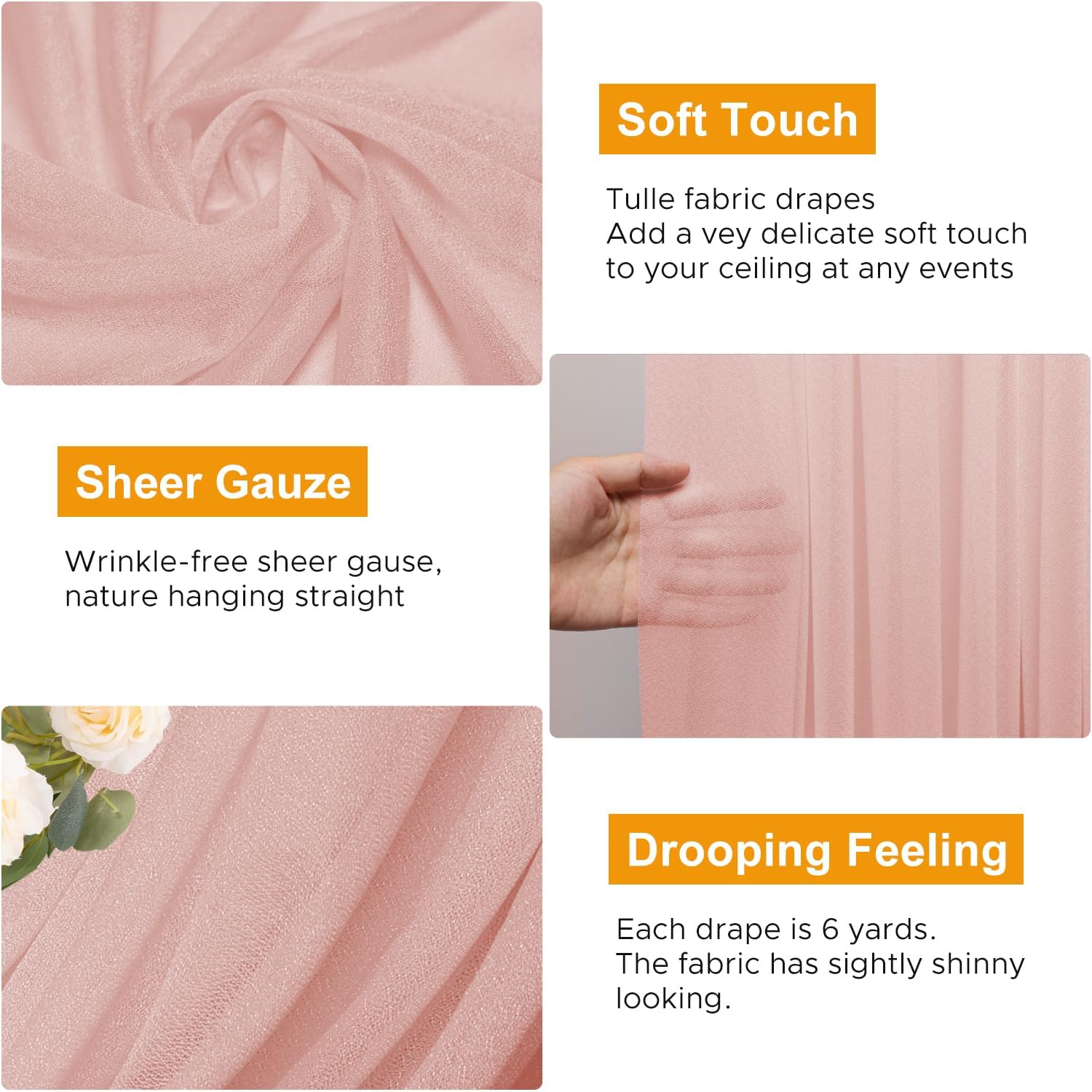 Detalle de Xiomot 3-Panels Wedding Arch Draping Fabric, 28.7" x 20 ft, Blush Sheer Chiffon Backdrop