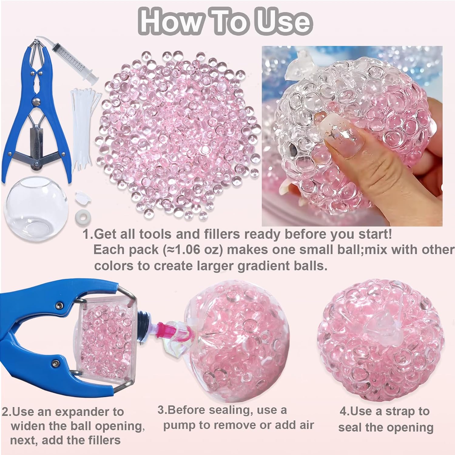 Detalle de VIVIMAGIS DIY Stress Ball Making Kit, 15 Clear TPR Shells, Pump and Expander