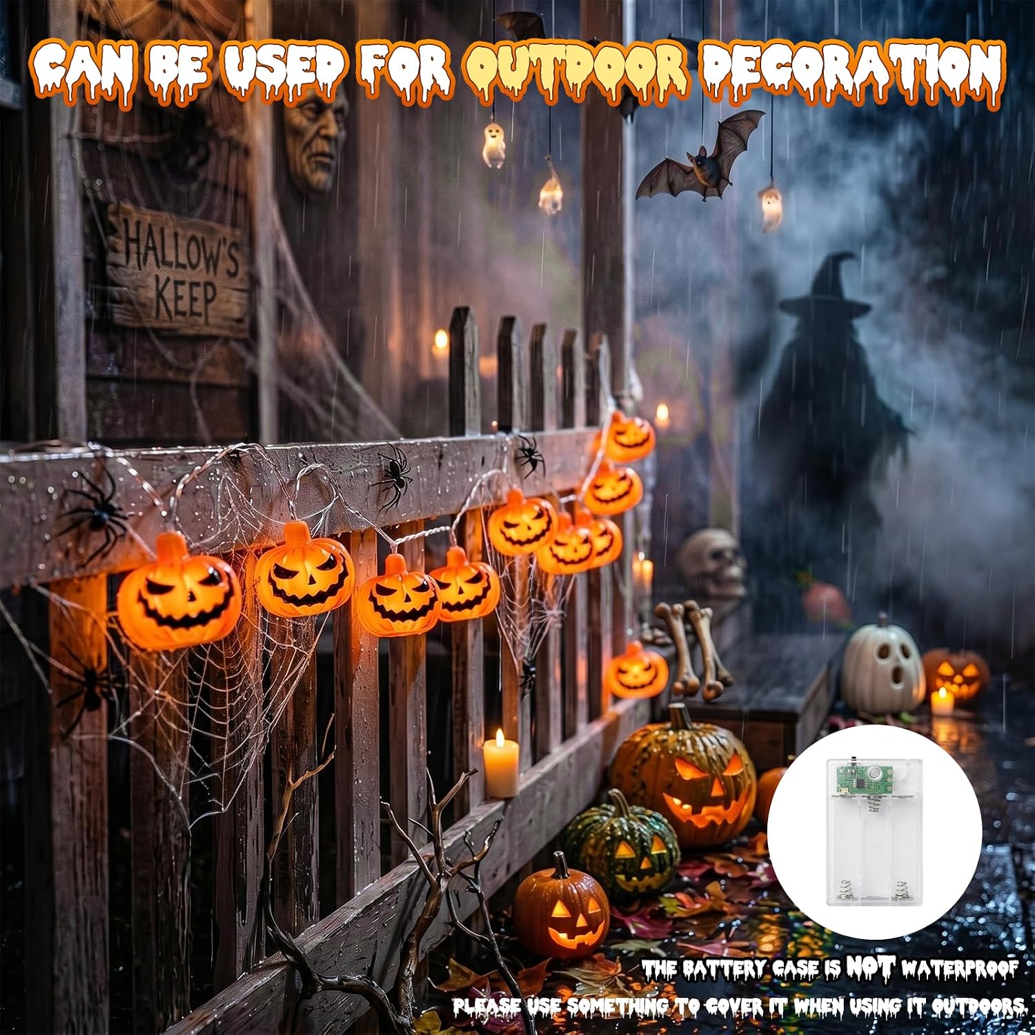 Thumbnail 6 de A.bigwhale Halloweenljusslinga med pumpor, 20 orange LED och timer
