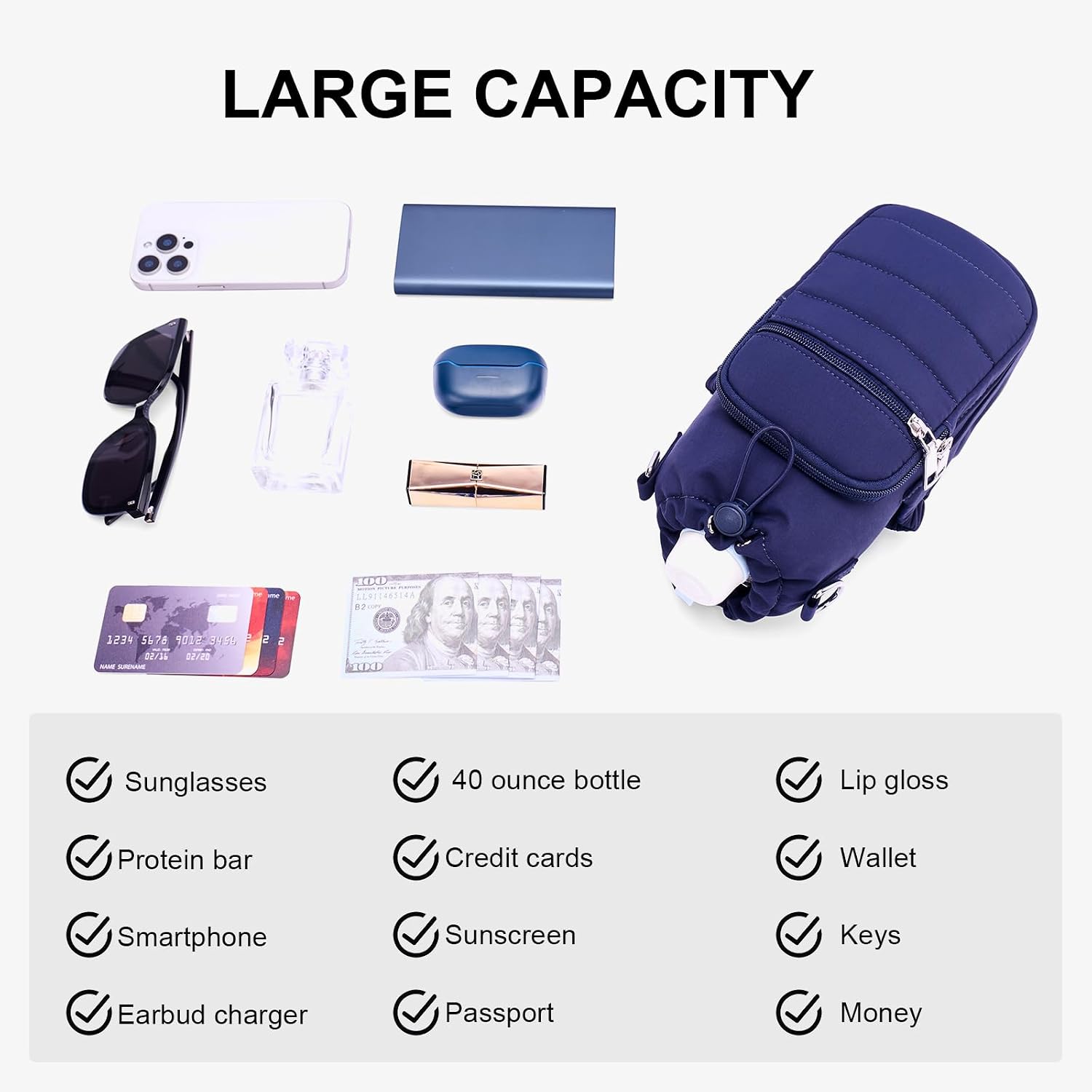 Detalle 2 de Lexiyat 40 oz Crossbody Water Bottle Bag, Insulated with Adjustable Strap