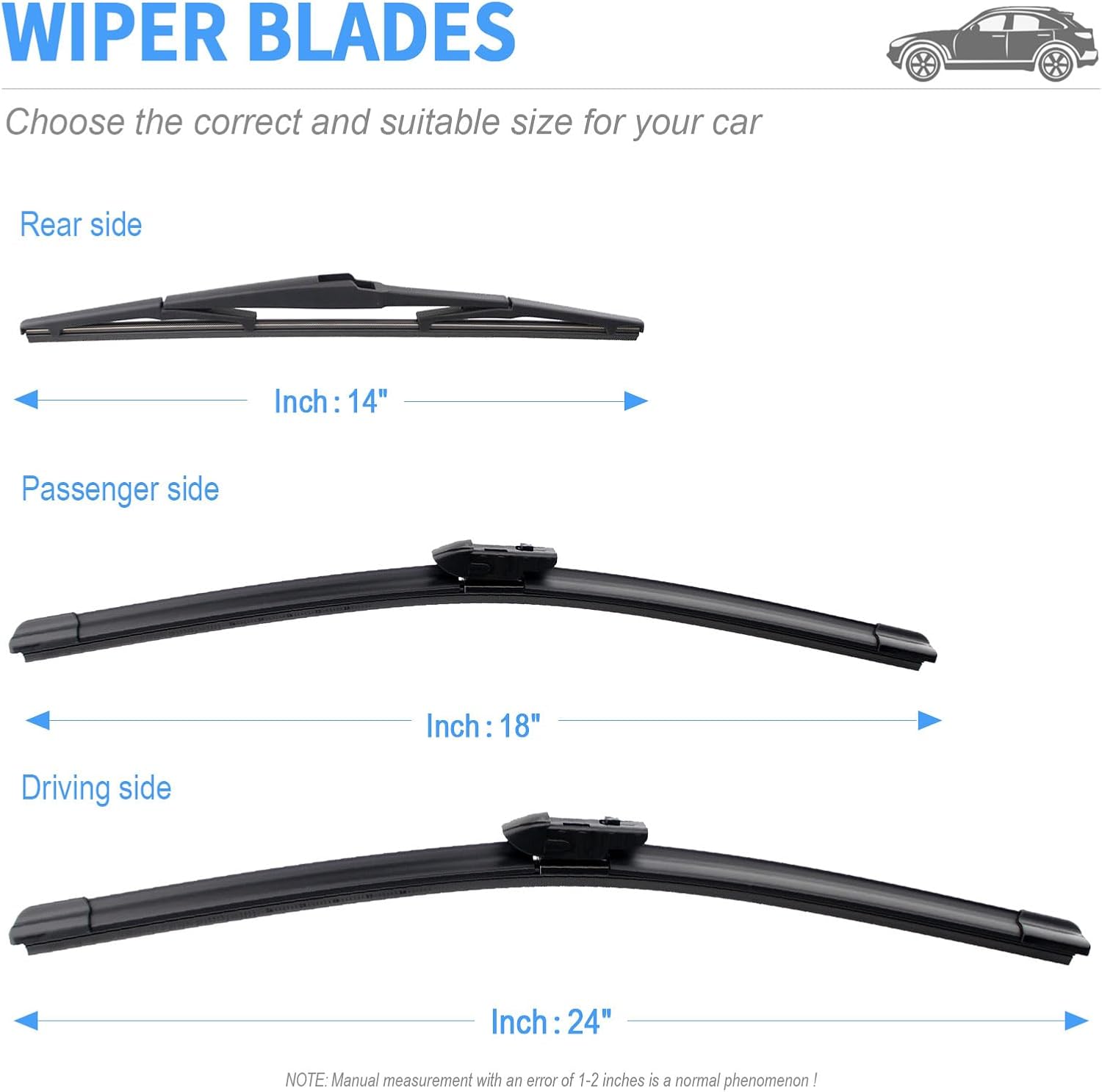 Detalle de Gavimnal 24"+18"+14" Silicone Wiper Blades Replacement for Mazda CX-5 2017-2025 & CX-9 2016-2024 (Set of 3)