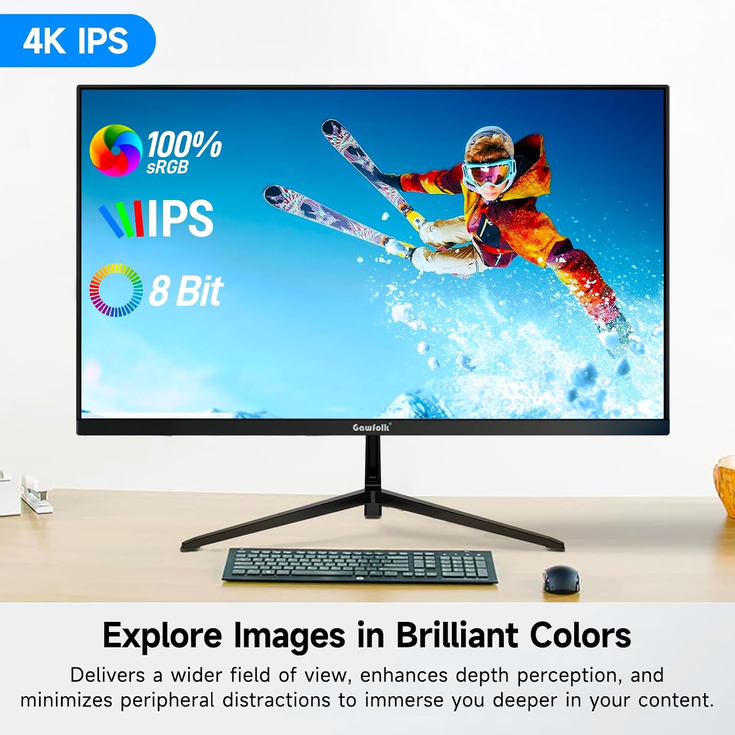 Thumbnail 1 de Gawfolk 27 inch 4K Monitor (UHD 3840 x 2160) with IPS/VA Panel, 60Hz — Ideal for Home and Office