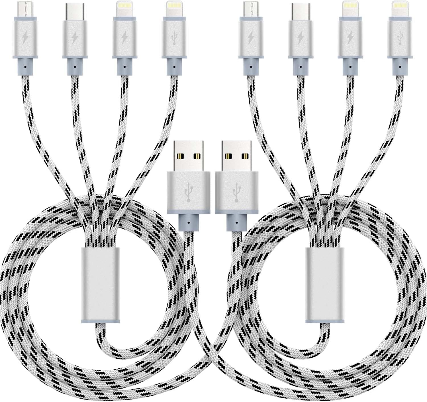 Detalle de 10ft 4-in-1 Multi Charging Cable (2-Pack) — 2 Pack, 10ft Each, USB-C/Lightning/Micro USB for All Your Devices